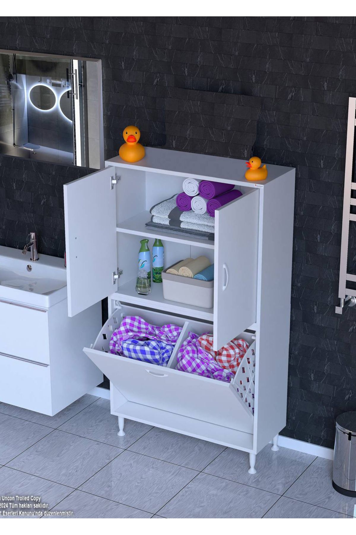 Modilayn 75 x 138 x 32,5 cm' lik Kapak İçi Çift Raflı, Çift Akıllı Sepetli Mutfak Dolabı Çok Amaçlı Dolap