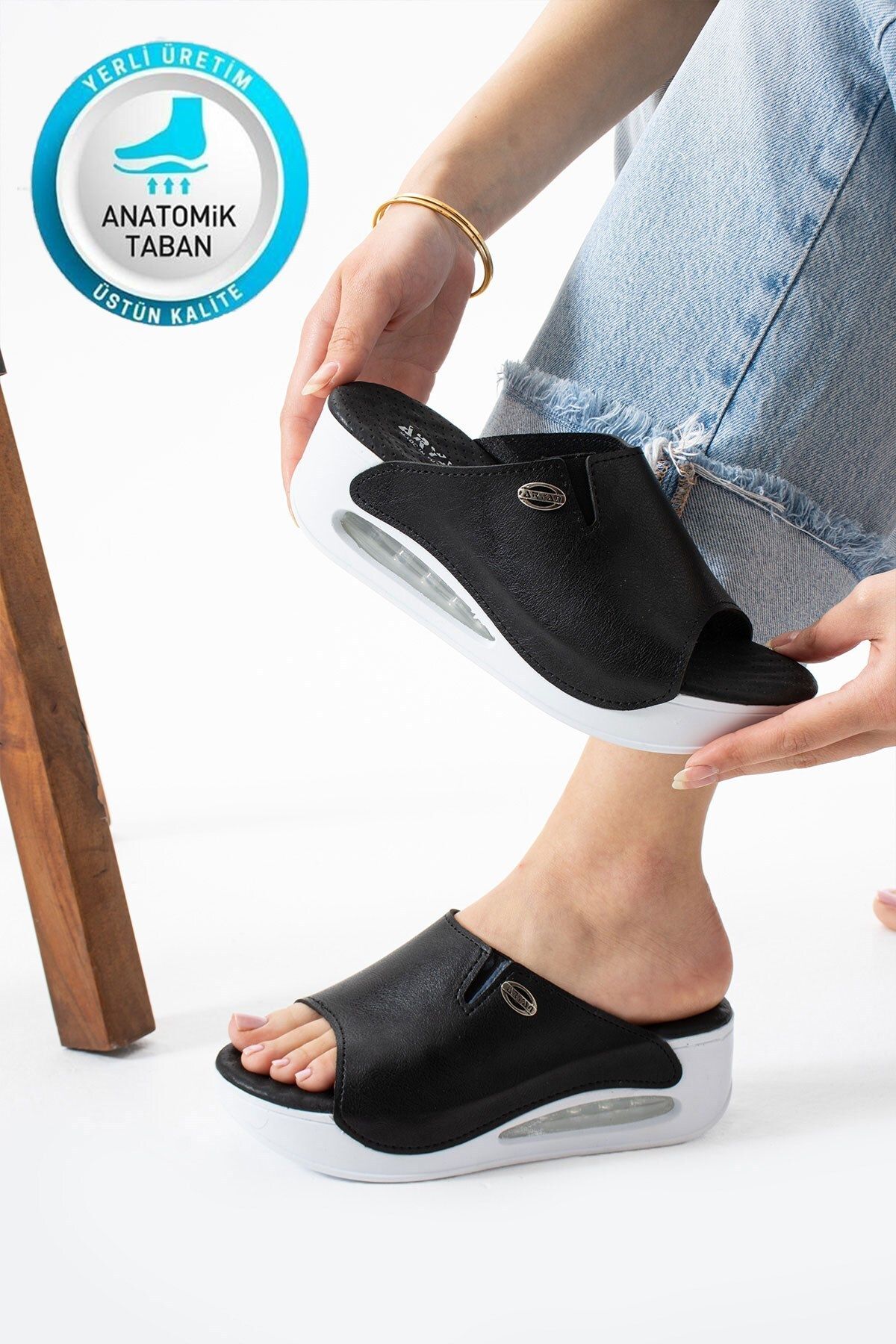 AlbiShoes Elina Kadın Yüksek Dolgu Topuk Air Taban 5 CM Medikal Yumuşak Rahat Günlük Kadın Terlik