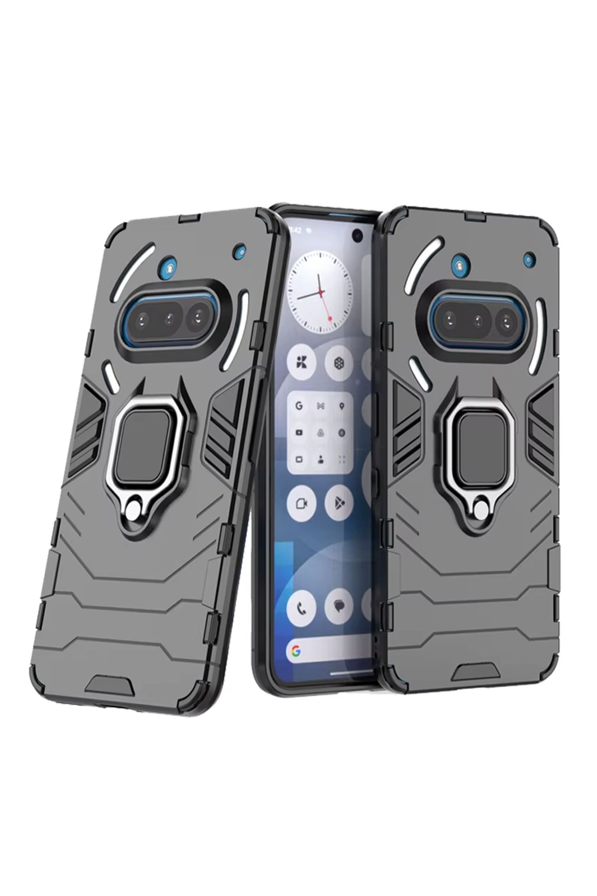 Microcase Nothing Phone 3A ile Uyumlu Batman Serisi Yüzük Standlı Armor Kılıf - Siyah AL3349