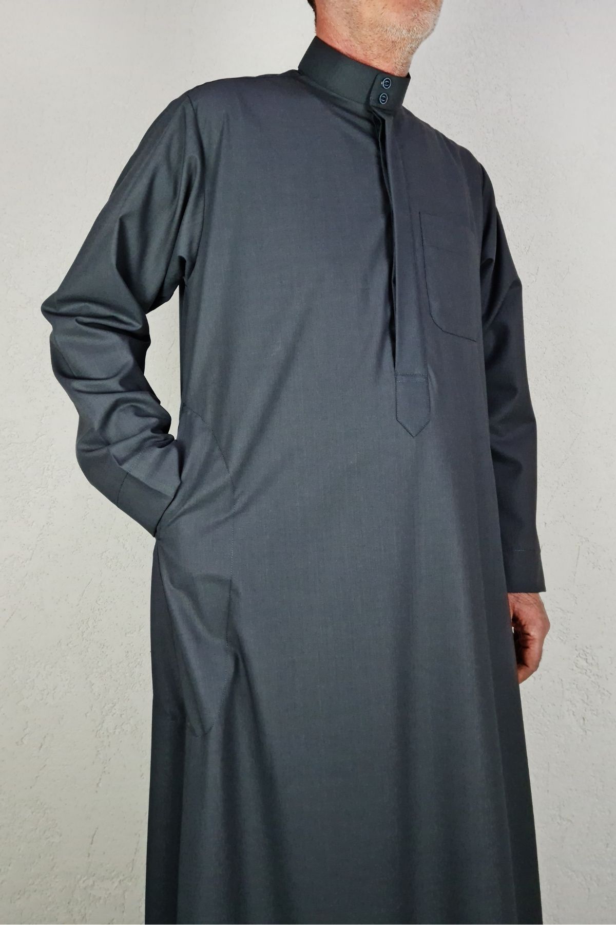 Royal Attire-Hajj Umrah Clothes/Front Buttons Hidden and Long Sleeves Without Buttons with Pockets/Prayer Robe/Men's Fistan 3