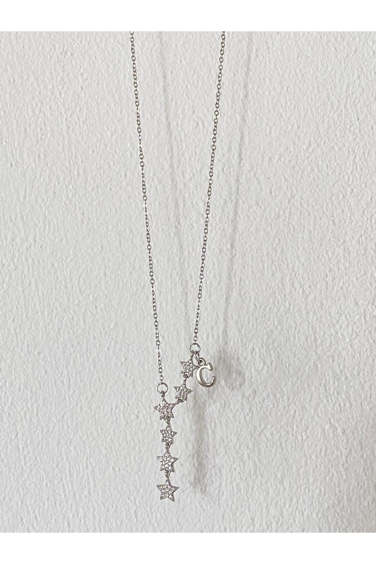 bijoux uniques Kayan Yıldız C Harfli Çelik Kolye