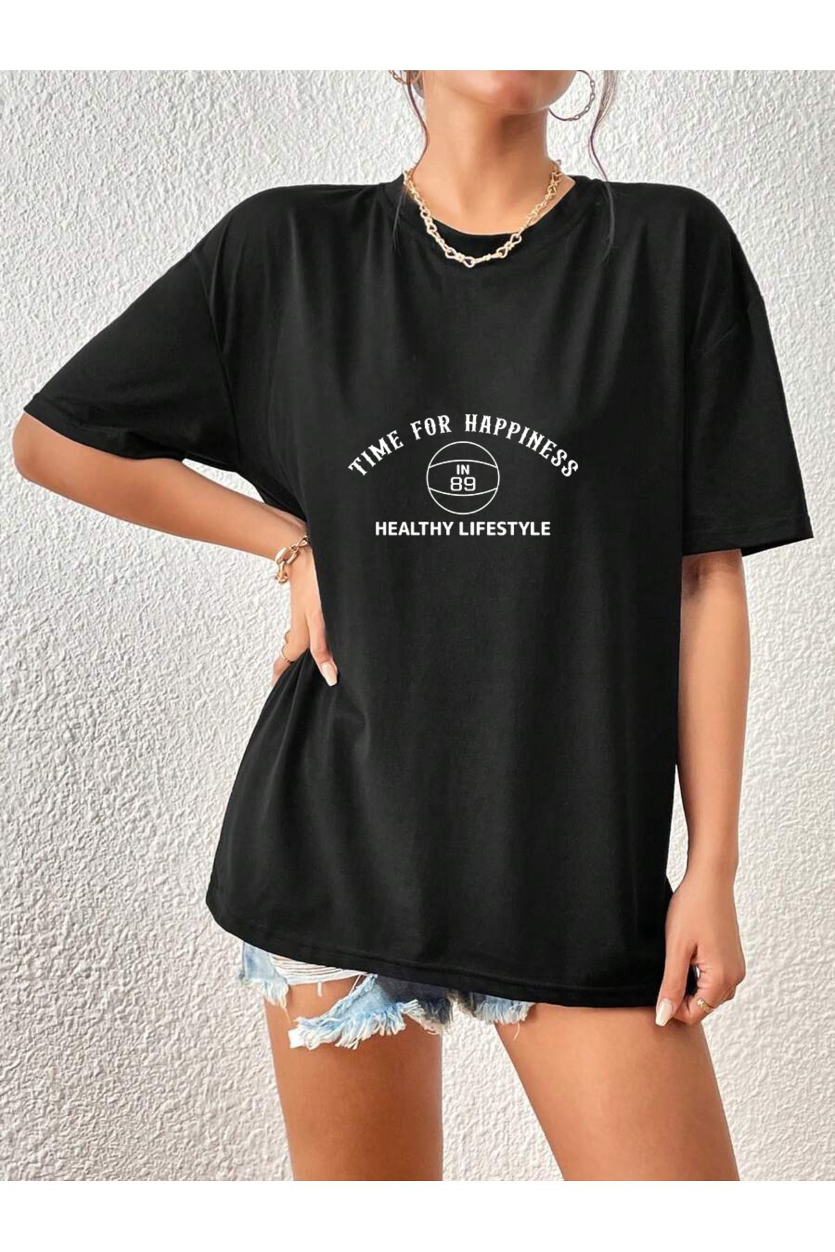 uyguntarz Unisex Time For Happiness Tasarım Basklı Tshirt