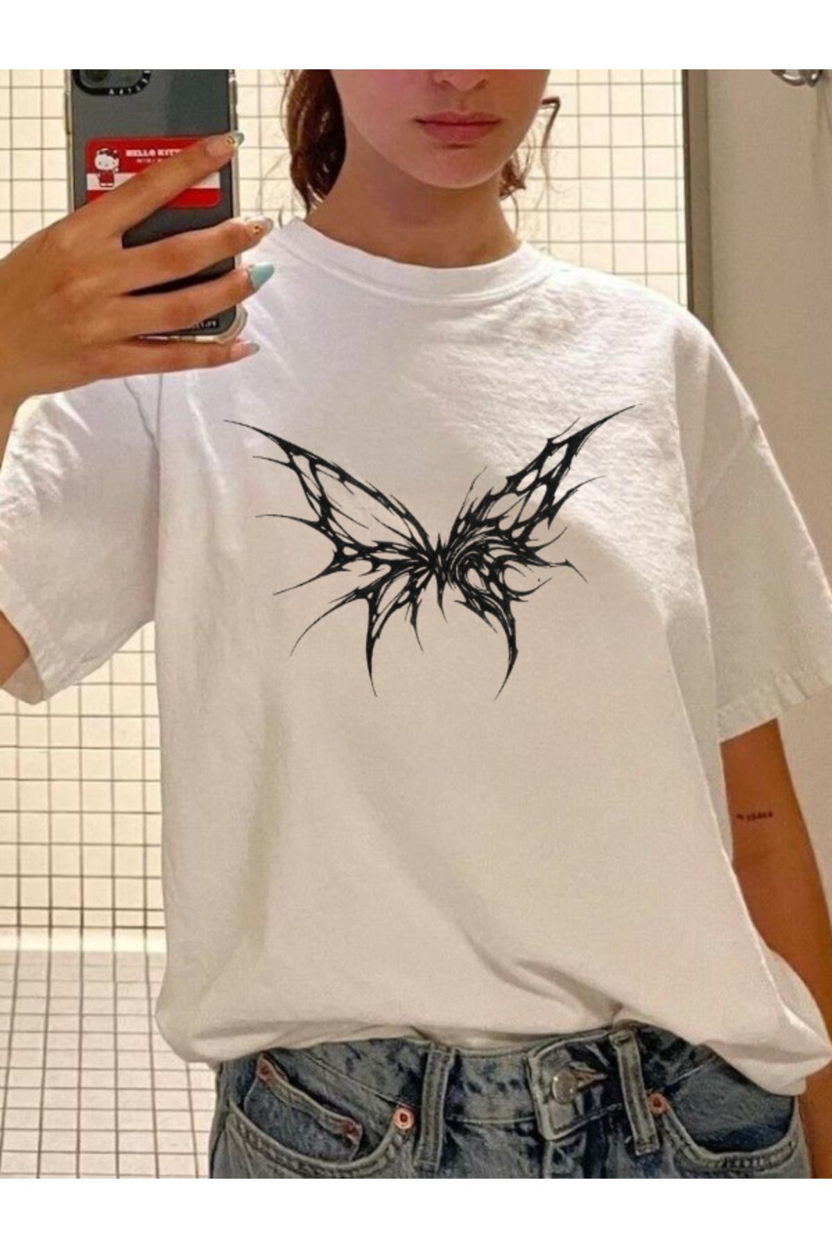 DEEFWEAR DREICH AESTHETIC BUTTERFLY BASKILI BEYAZ TSHIRT