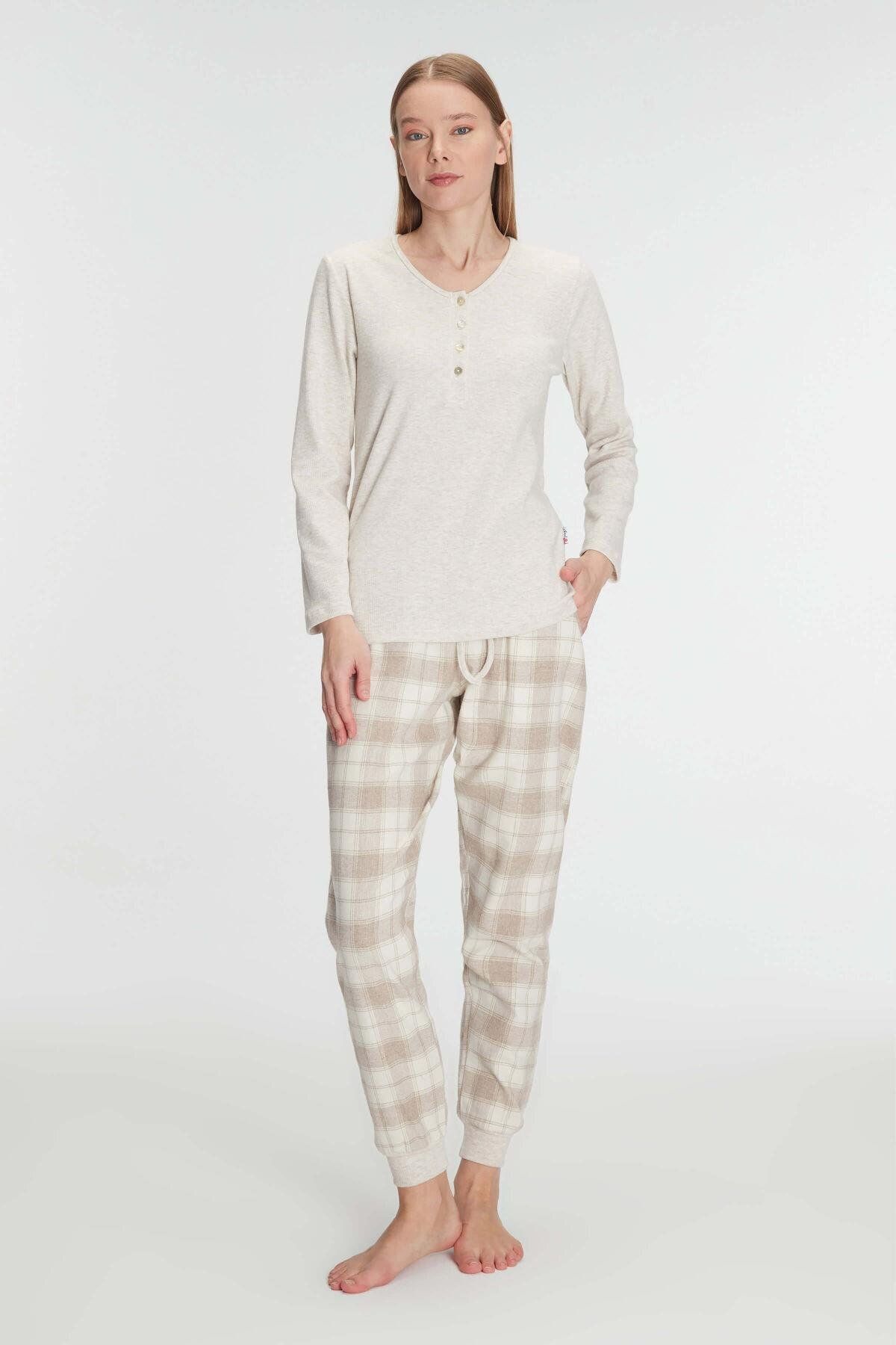 Motto10butik Pamuklu Uzun Kollu Pijama Takımı