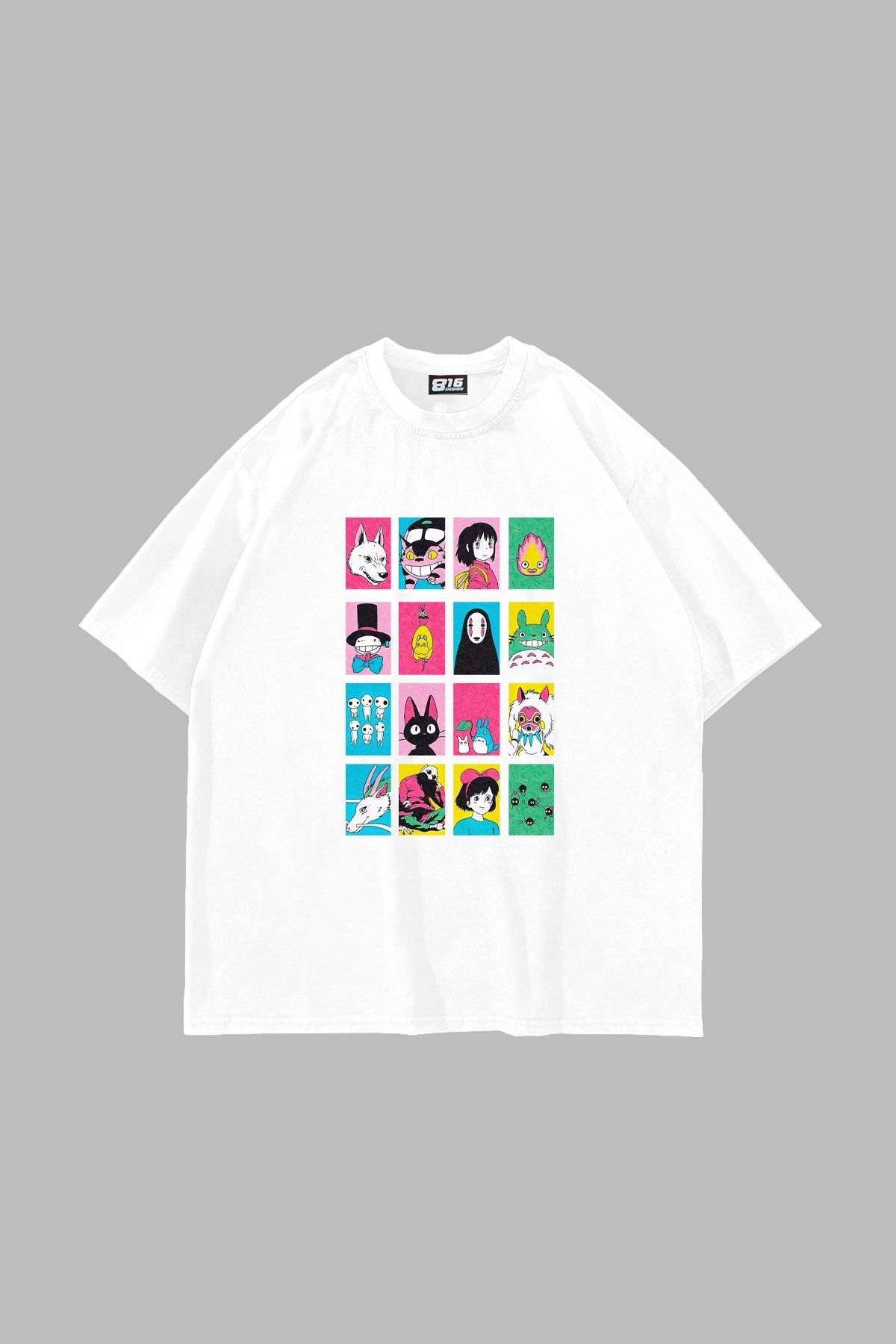 Bak Moda Ghibli Baskılı Oversize Unisex Beyaz Tshirt