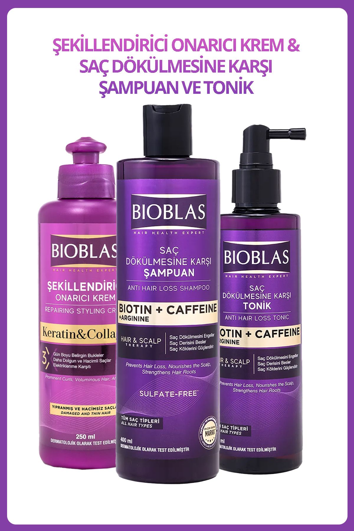 Bioblas Kafein Arjinin Biotin Saç Dök. Karş. Şampuan 400 Ml+Saç Toniği 200 ML+Şekillendirici SaçKremi 250ML