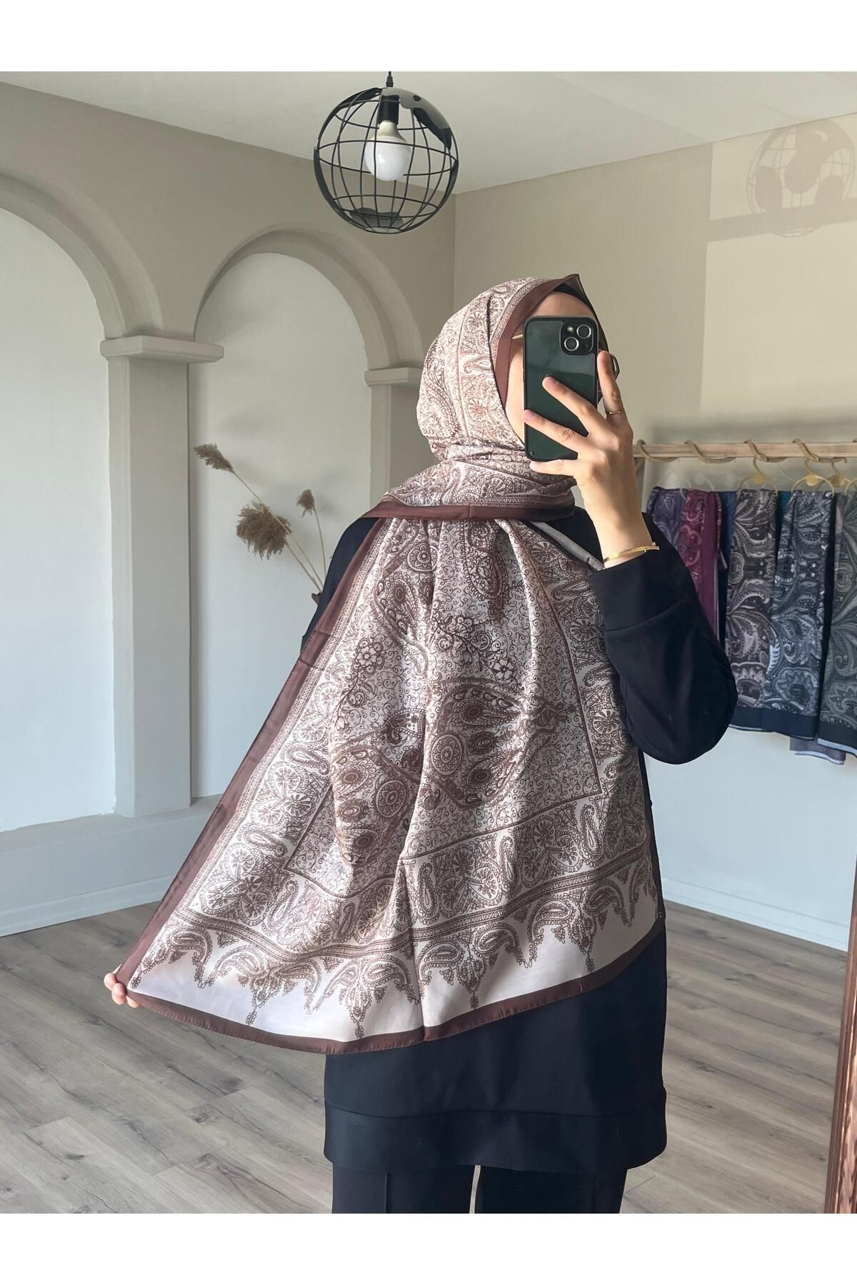 Merwiss Desenli Aronya Soft Bej-Kahve Şal