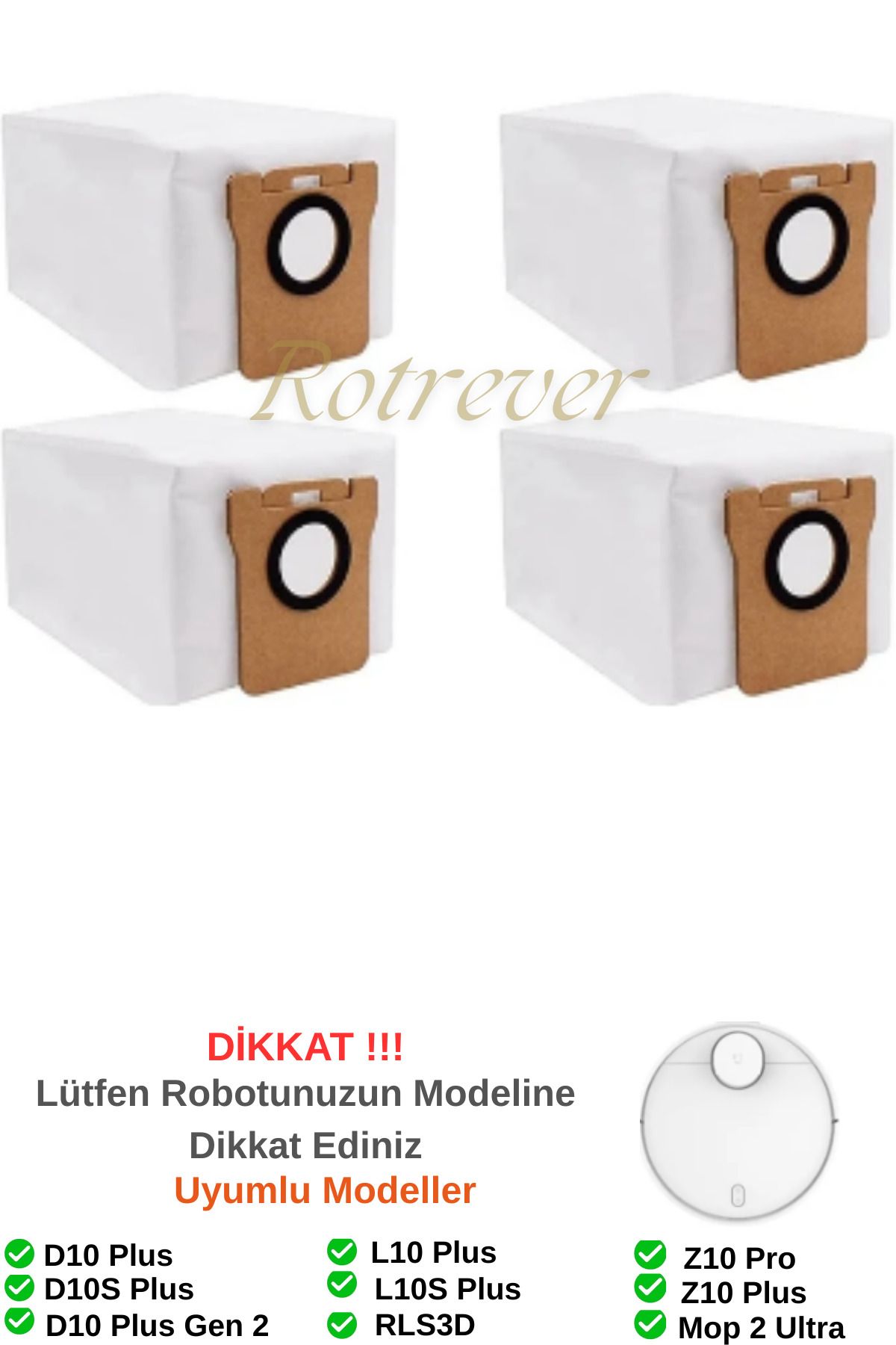 RotRever Dreame Bot D10 Plus / D10S Plus / D10 Plus Gen 2 Uyumlu Toz Torbası 4 Adet