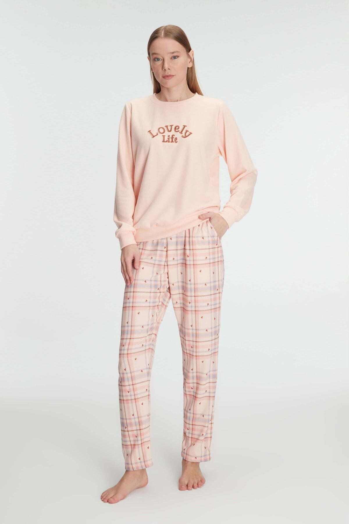 Motto10butik Pamuklu Kışlık Uzun Kol Kadın Pijama Takım