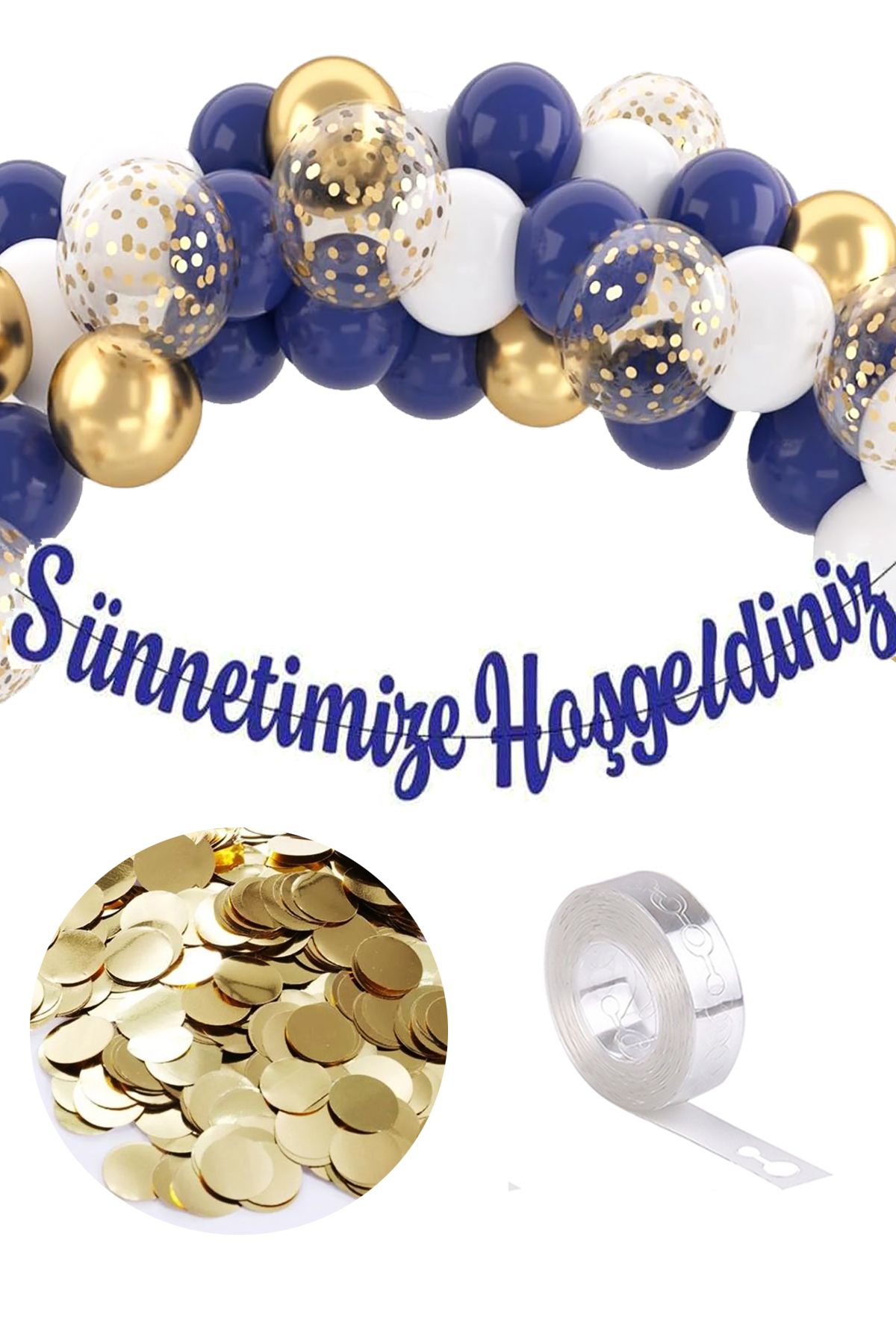 Parti dolabı Sünnet Oda Mekan Süsleme Seti Sünnet Yazı, Gold Krom Pullu Şeffaf Balon Zincir Seti Sünnet Mevlidi