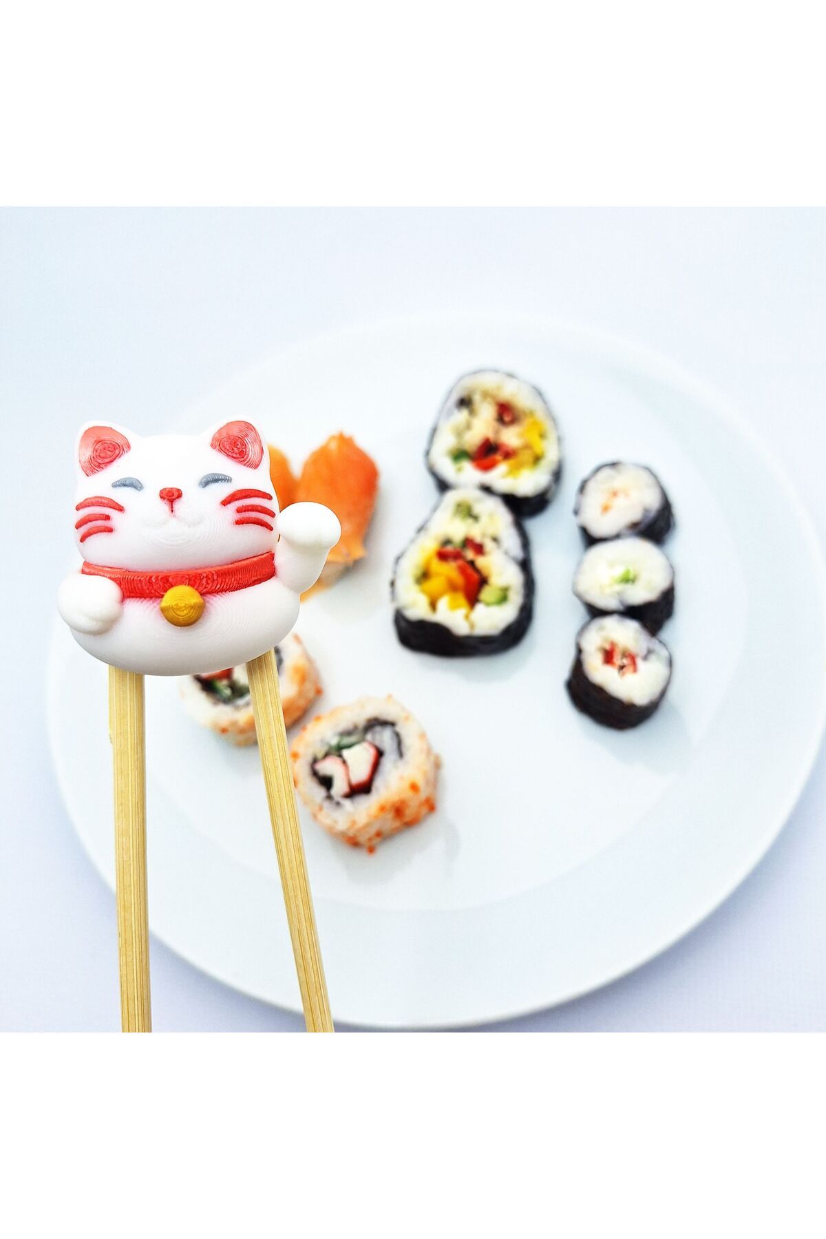 Sargelsin Sushi Çubuğu Aparatı Chopstick Yardımcı Aparat Öğretici Sevimli Japon Kedicik 1 adet