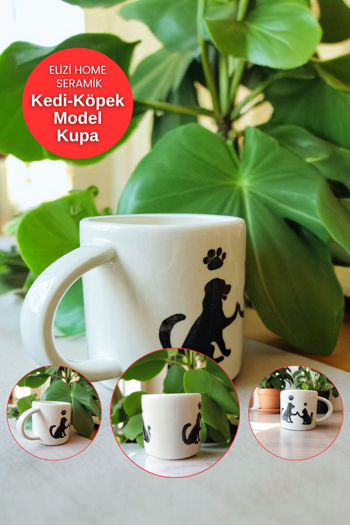 REAY HOME El Yapımı Seramik Kedi Köpek Model Model Mug Kupa Fincan | Mug Fincan Kupa Kahve Kupası