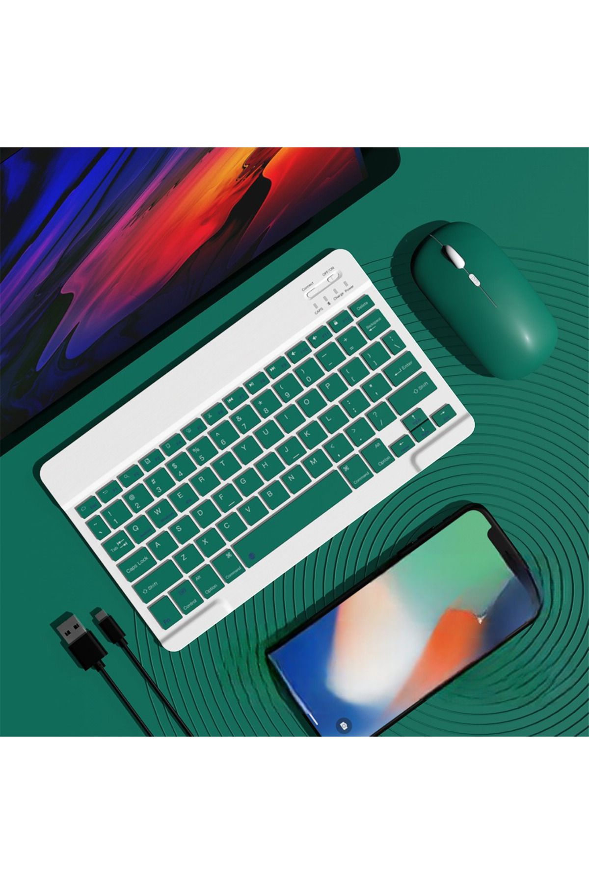 bovinox Bluetooth Klavye & Mouse Set IOS Android Windows Uyumlu Şarjlı Taşınabillir Set