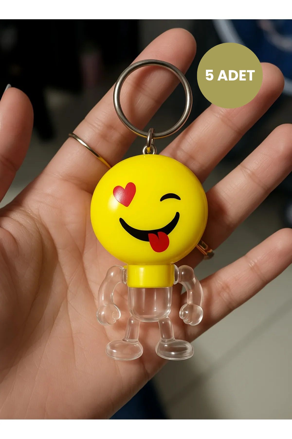 TAYEM Işıklı Emoji El Feneri Anahtarlık 5 Adet, Karne Hediyesi, Yarıyıl, Sömestir, Bayram Hediyesi
