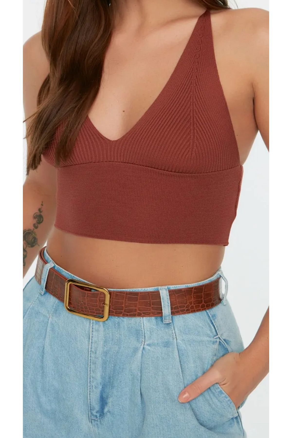 Noi Belis Bordo Crop Sırt Detaylı Ince Yazlık Bluz Ss25bz0009