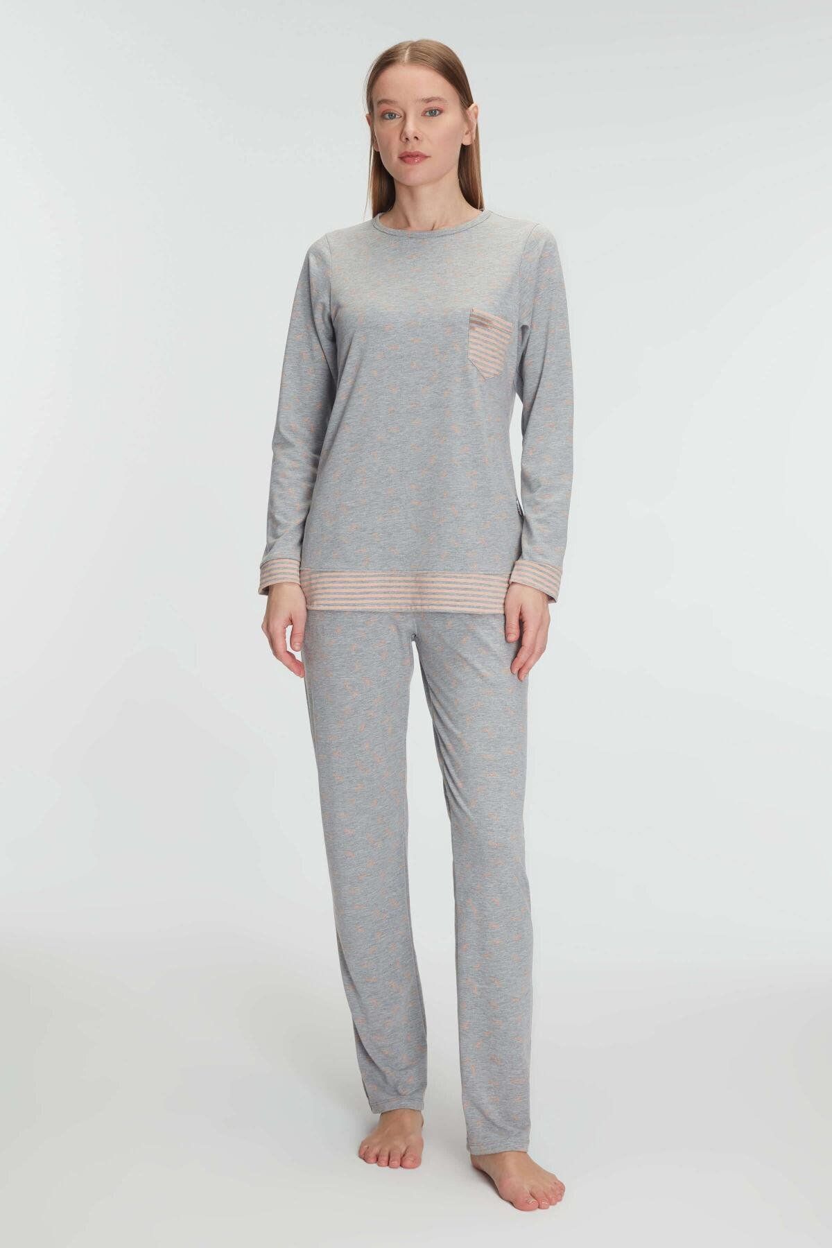 Motto10butik Pamuklu Uzun Kollu Pijama Takımı