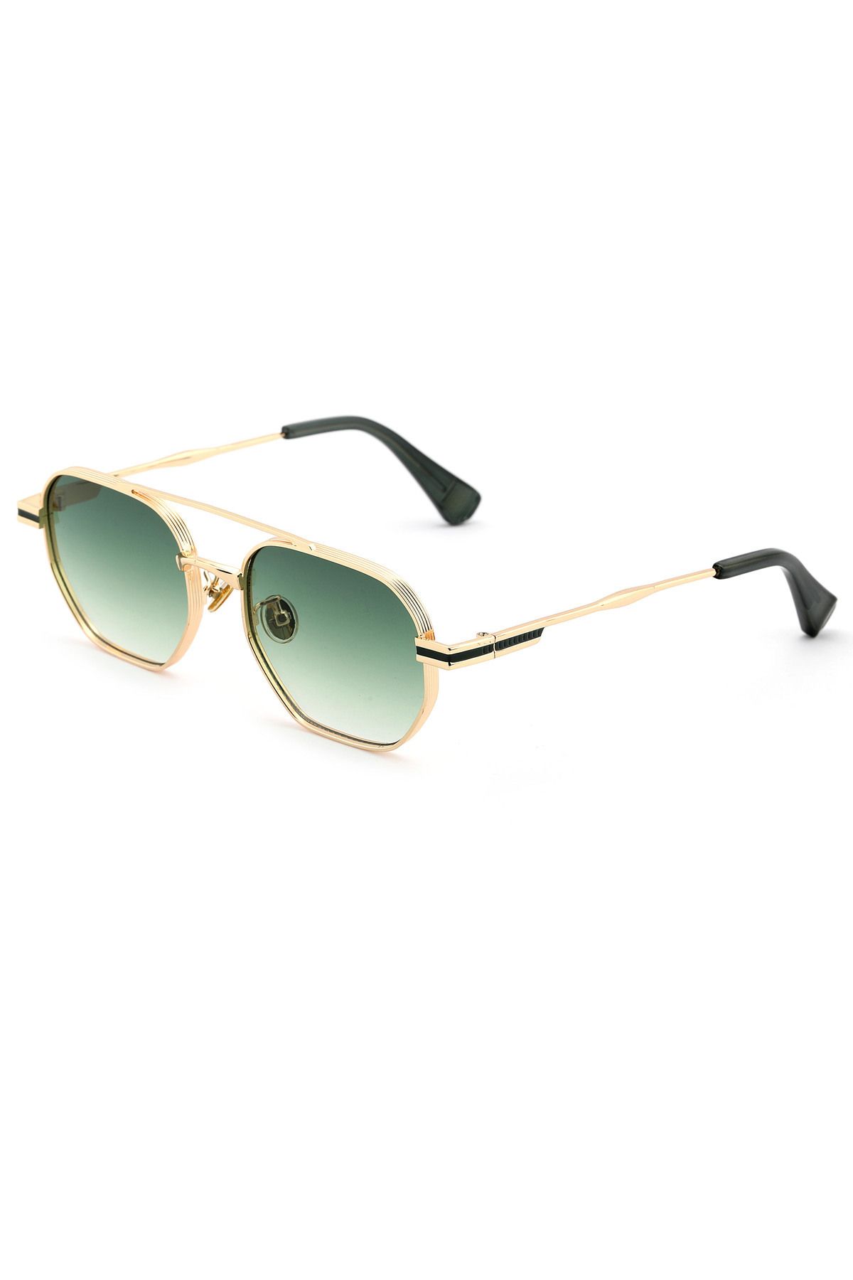 TomyHelf Geometrik Tasarım Metal Altın Çerçeve Yeşil Cam Unisex Gunes Gozlugu