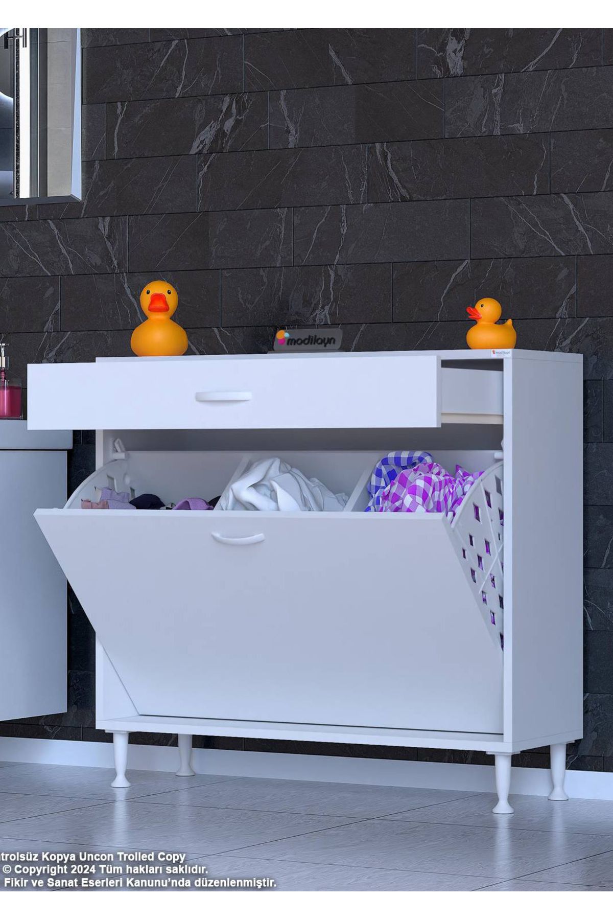 Modilayn 90 x 88 x 32,5 cm’lik 1 Çekmece 1 Göz Sepetli Dolap,Seleli Mutfak Dolabı Çok Amaçlı Dolap
