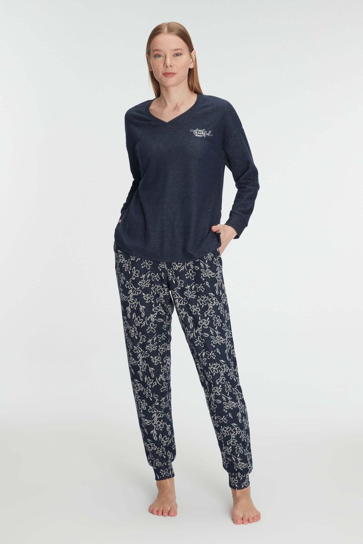 Motto10butik Uzun Kol Sweatshirt Pantolon Pijama Takımı