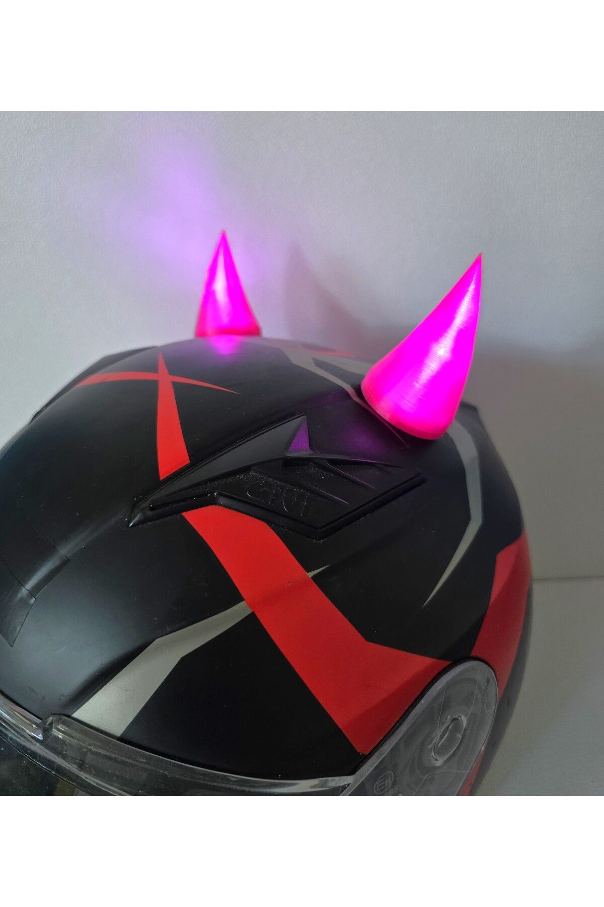 3dfabrick Motosiklet Işıklı Kask Boynuzu,ışıklı Şeytan Boynuzu Pil Dahil.-PEMBE 2 Adet 3M BANTLI