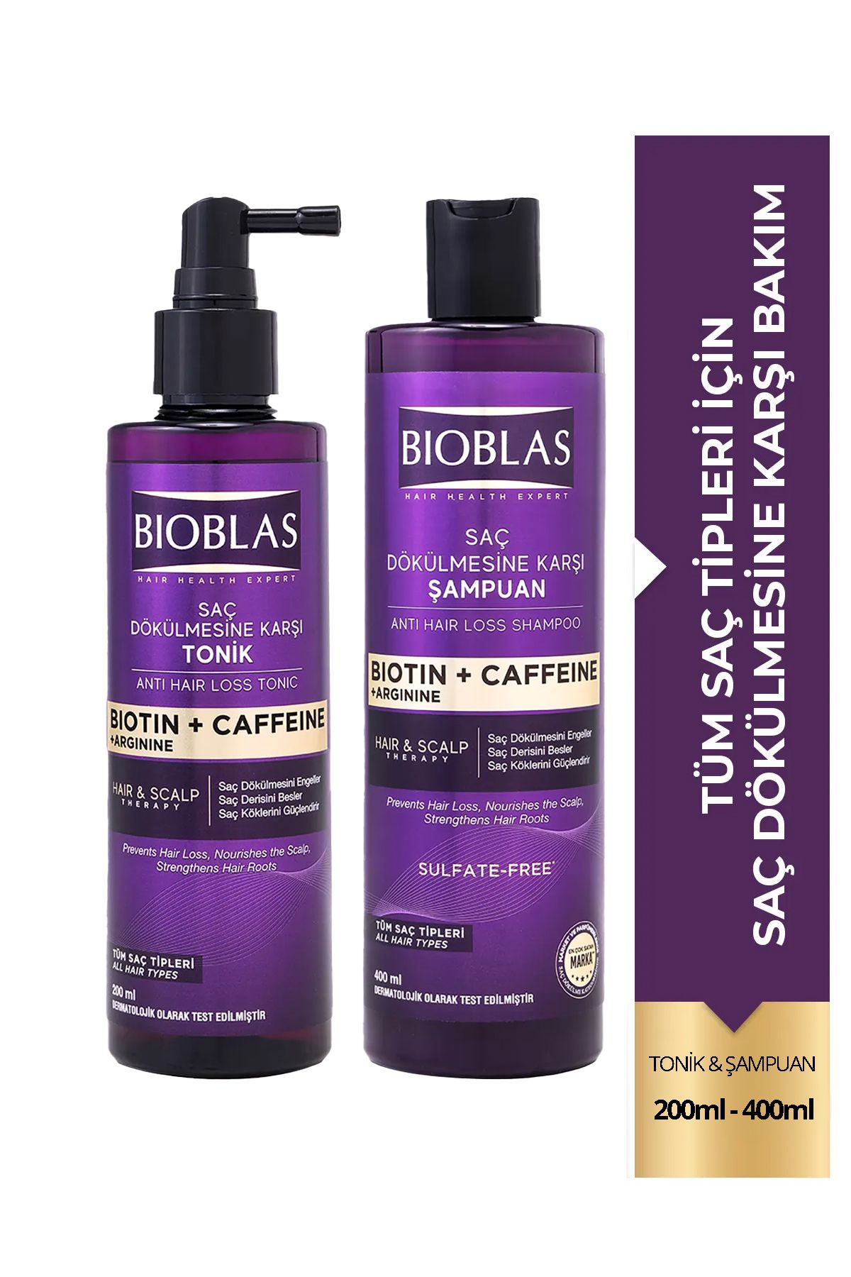 Bioblas Kafein Arjinin Biotin Saç Dökülmesi Karşıtı Şampuan 400 Ml+Kafein Arjinin Biotin Saç Toniği 200 ML