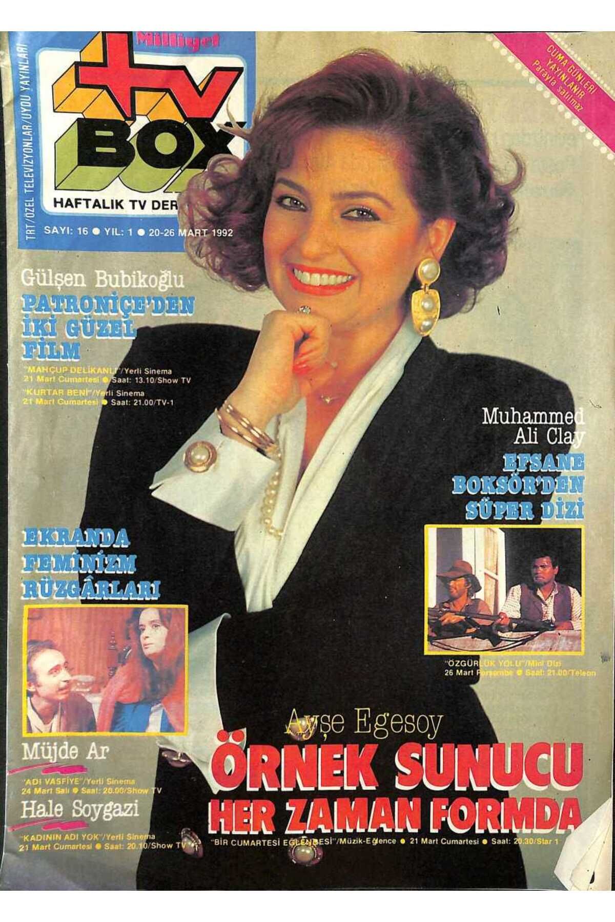 Gökçe Koleksiyon Milliyet TV Box Haftalık TV Dergisi Sayı 16 20 - 26 Mart 1992 - Örnek Sunucu Ayşe Egesoy NDR89127