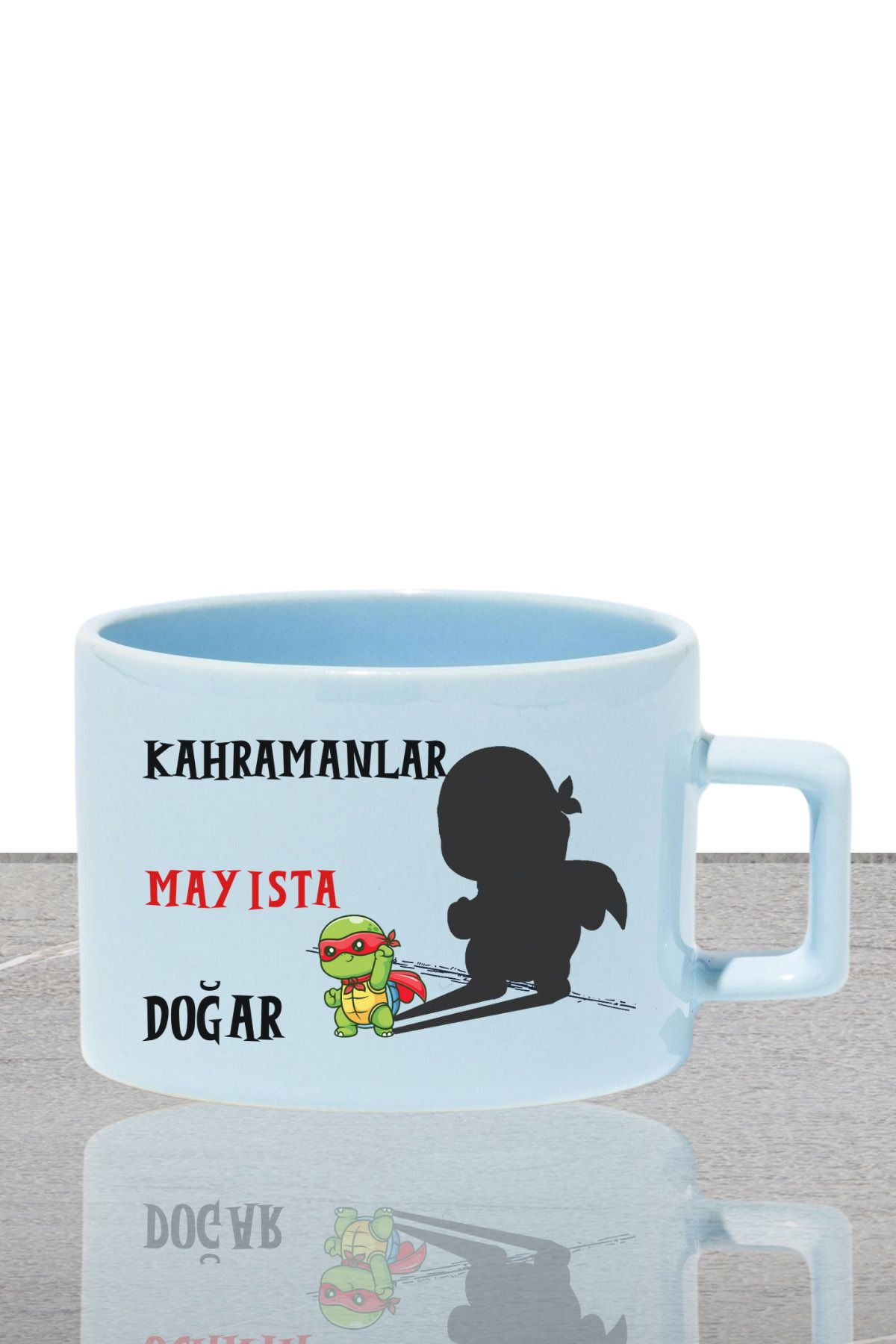 qoeuyl boutique Kahramanlar Bu Ayda Doğar Baskılı Doğum Babalar Günü Hediyelik Dikdörtgen Kulplu Pastel Mavi Fincan