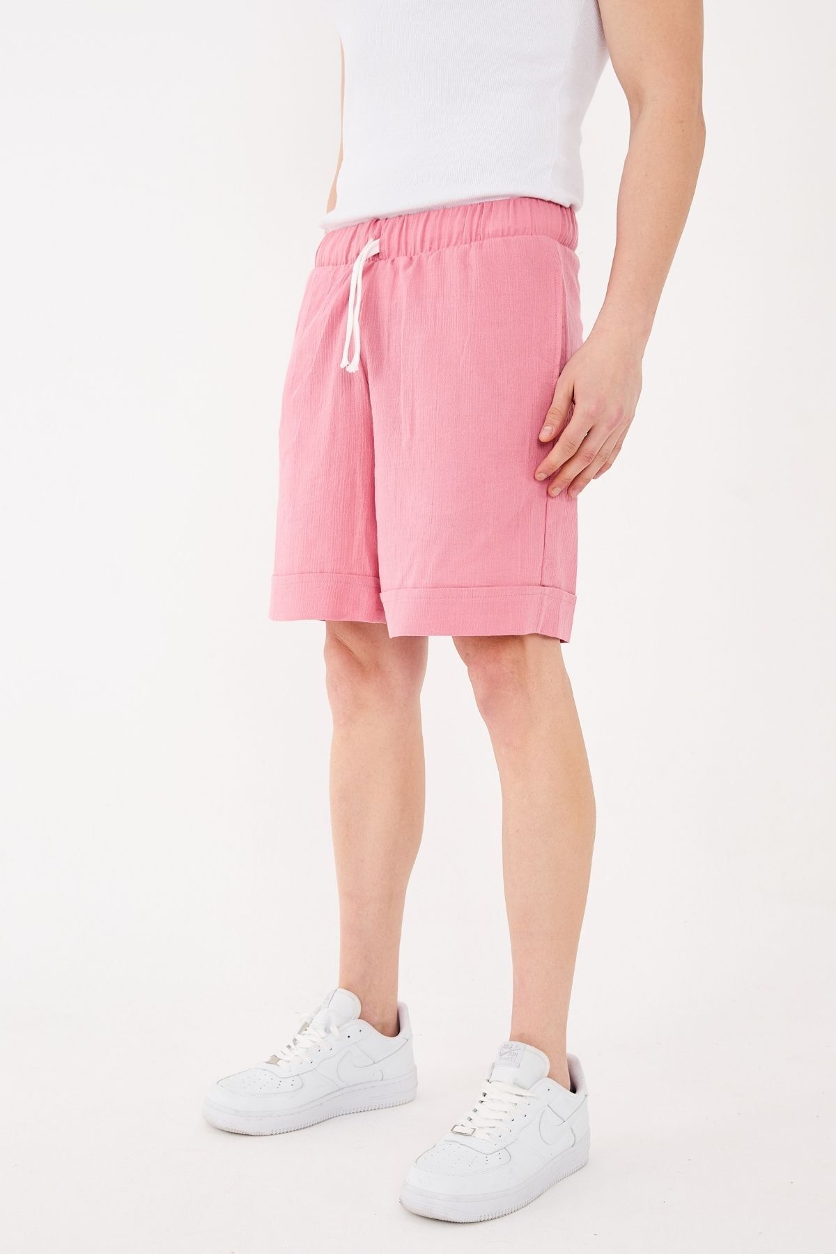 RELAXL %100 Pamuk Unisex Relaxed Fit Kadın Erkek Şort Gül Kurusu