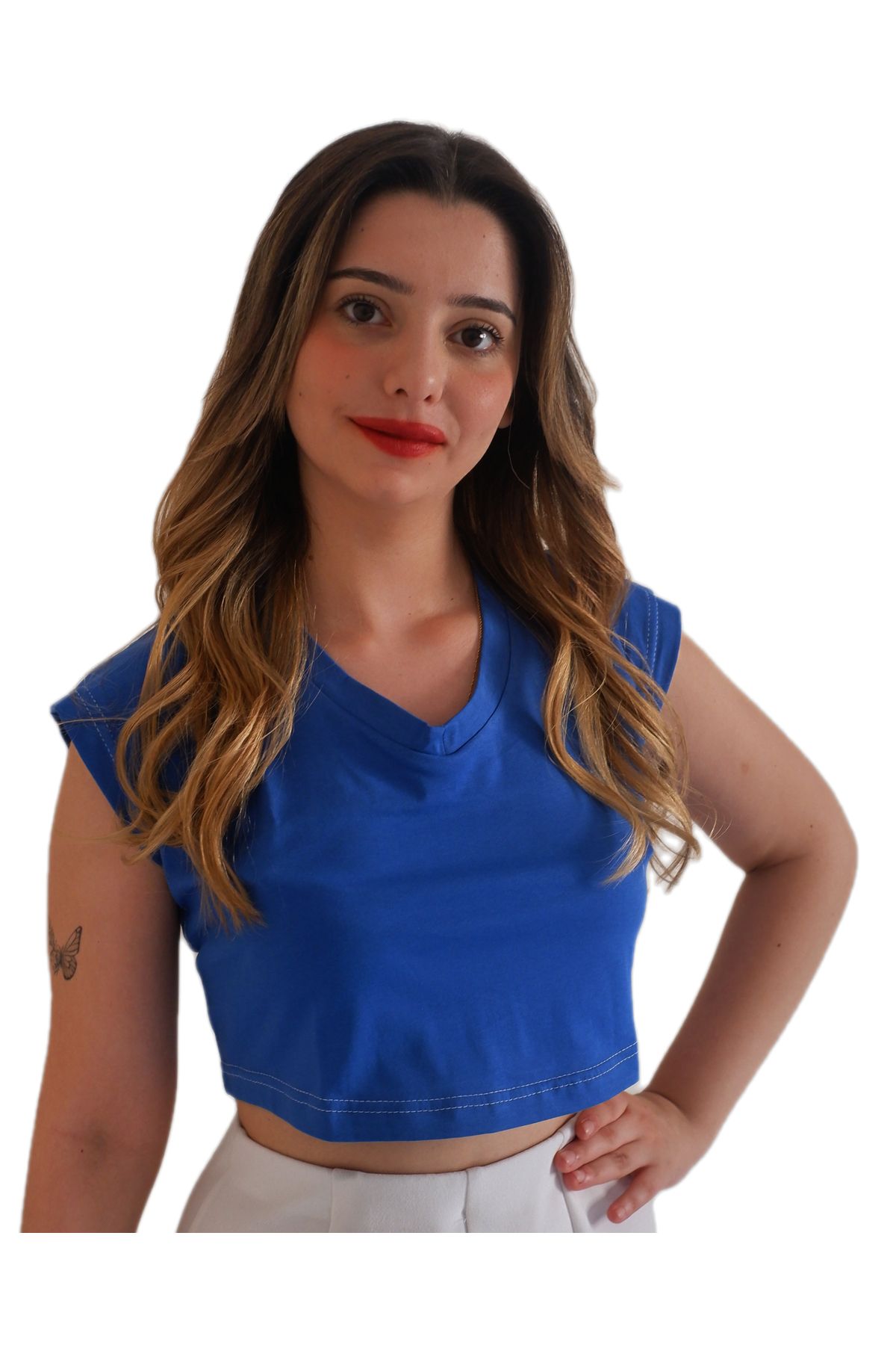 Drappe Kolsuz V Yaka Crop