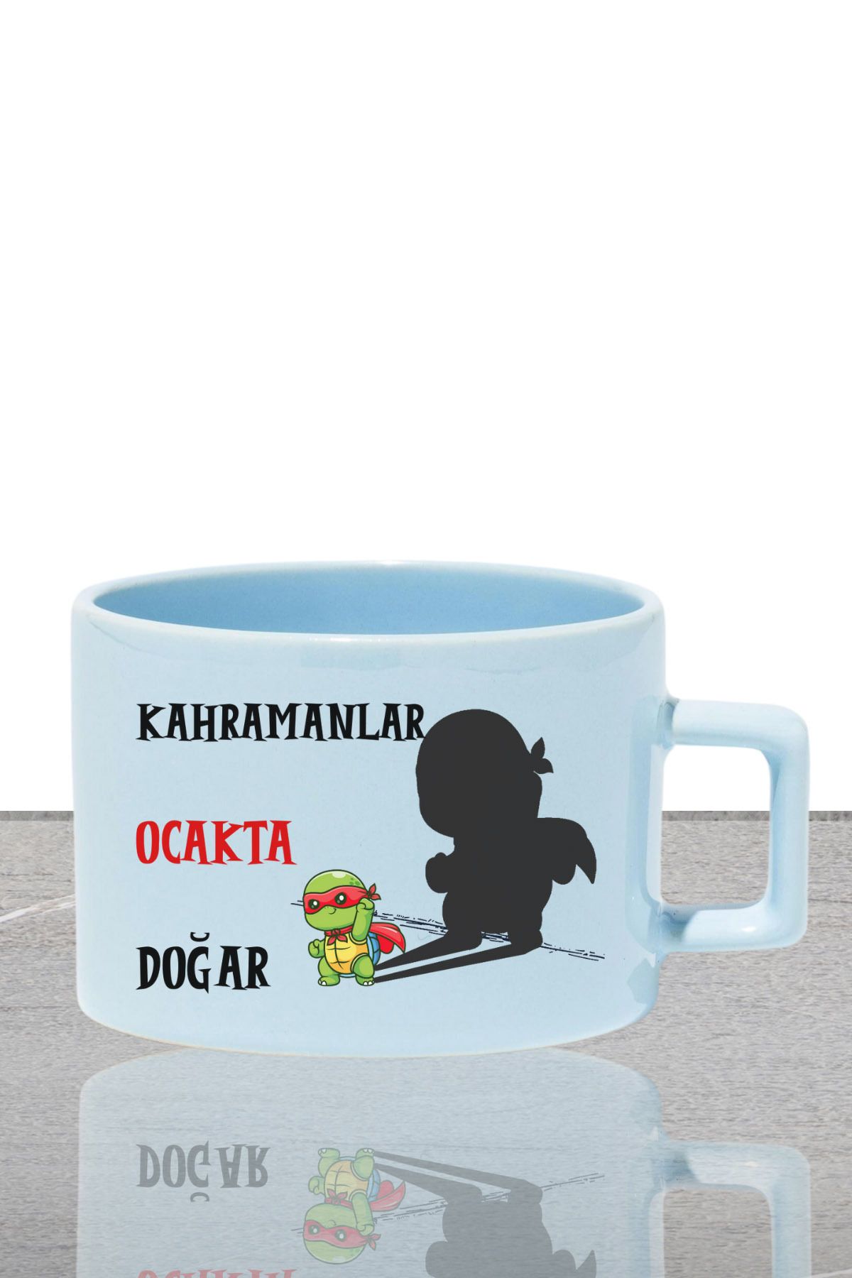 qoeuyl boutique Kahramanlar Bu Ayda Doğar Baskılı Doğum Babalar Günü Hediyelik Dikdörtgen Kulplu Pastel Mavi Fincan