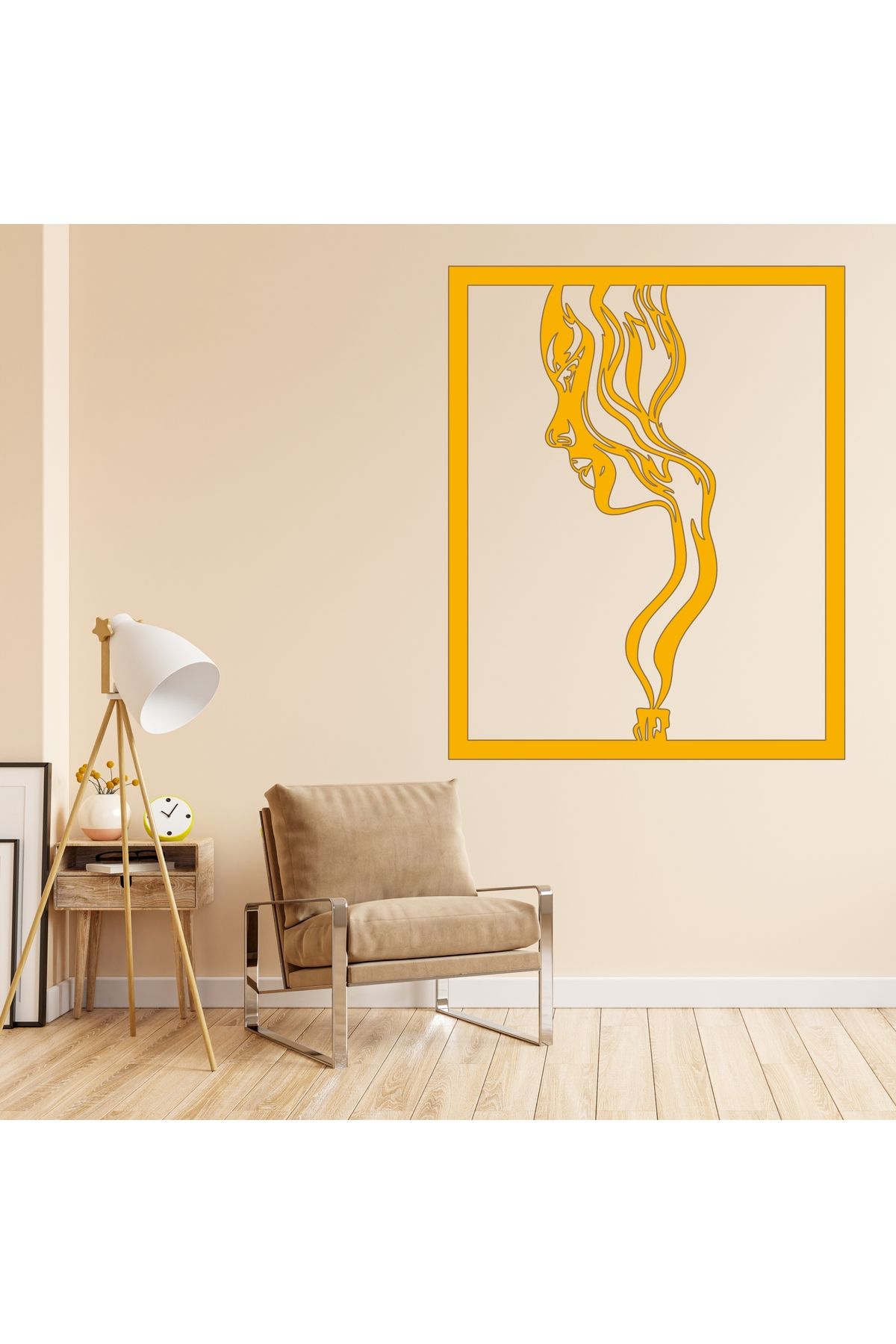 Grand Fine Art Çerçeve Görünümlü Tek Parça Renkli MDF Tablo Kadın