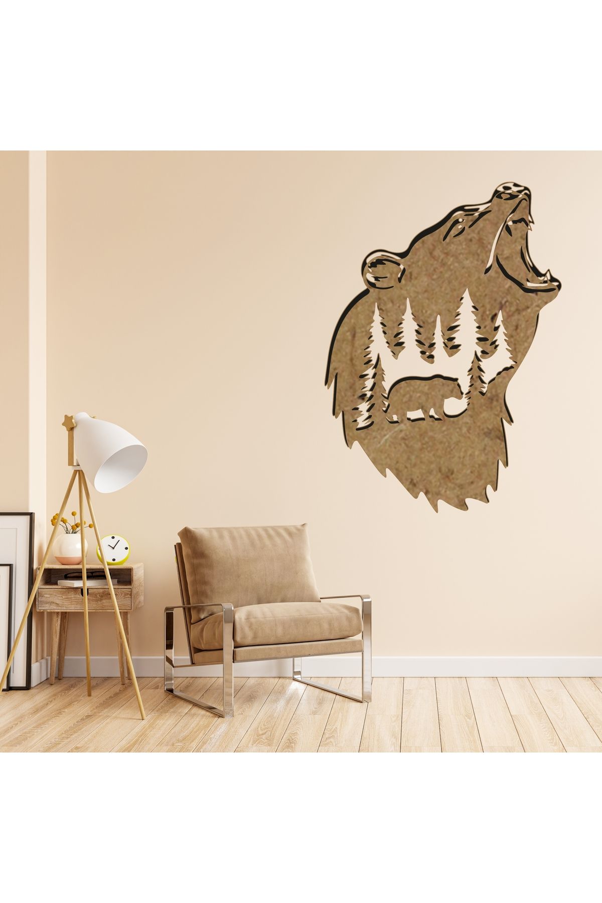 Grand Fine Art Tek Parça Renkli MDF Tablo Kadın Ayı ve Manzara