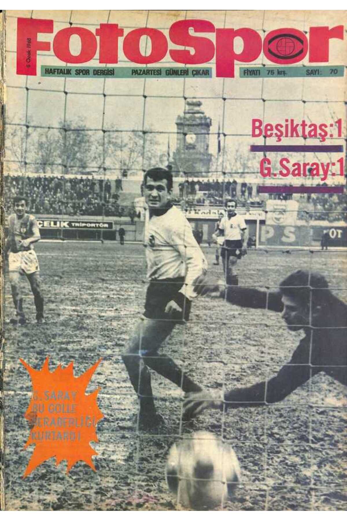 Gökçe Koleksiyon Fotospor Haftalık Spor Dergisi 8 Ocak 1968 Sayı 70 - Beşiktaş, Galatasaray, Şekerspor, Nihat Kabanlı