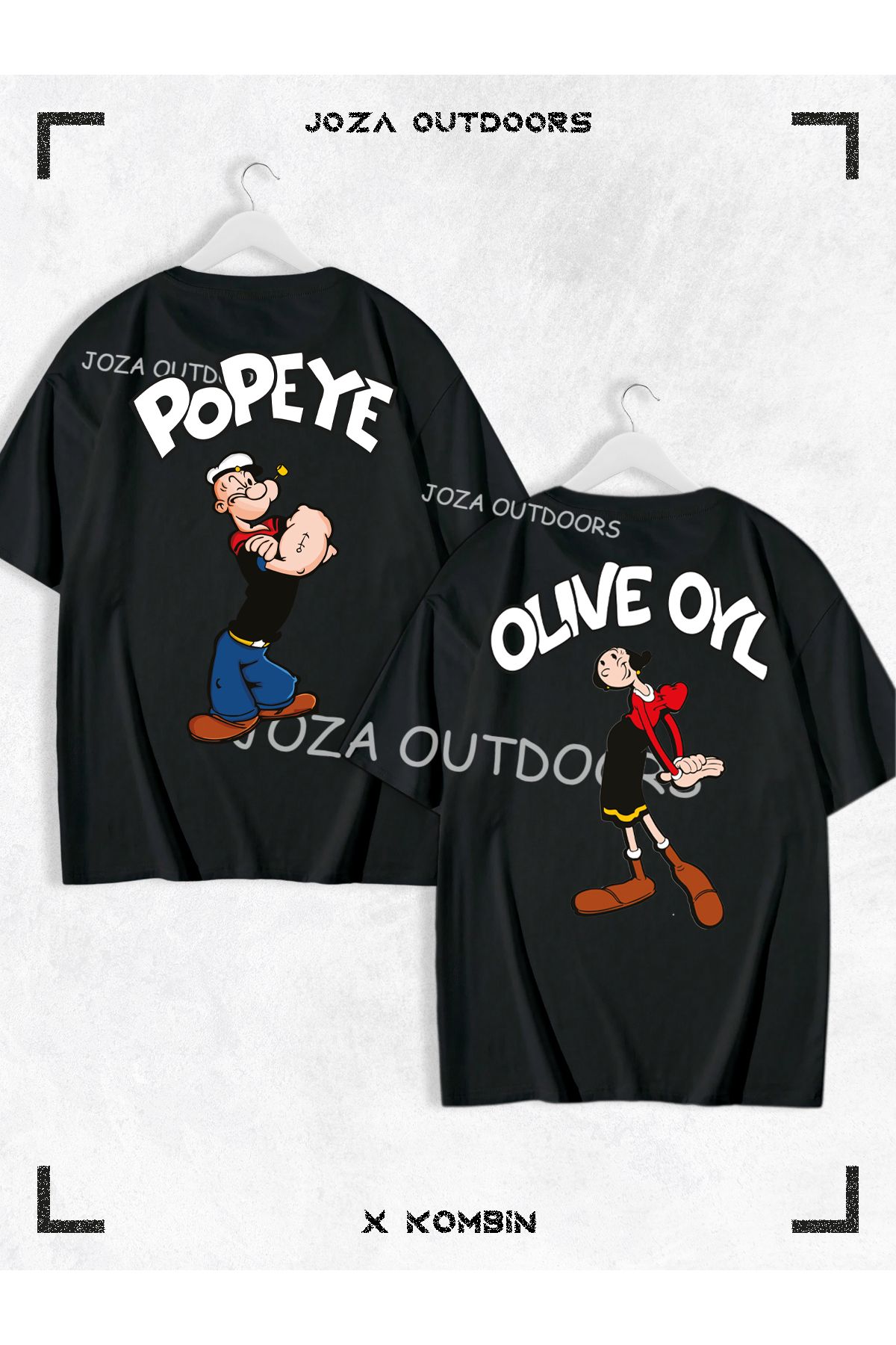 Joza Outdoors Kadın Erkek Temel Reis Safinaz SIRT Baskılı Sevgili Çift Kombini Oversize Renkli Tshirt 2'li Takım