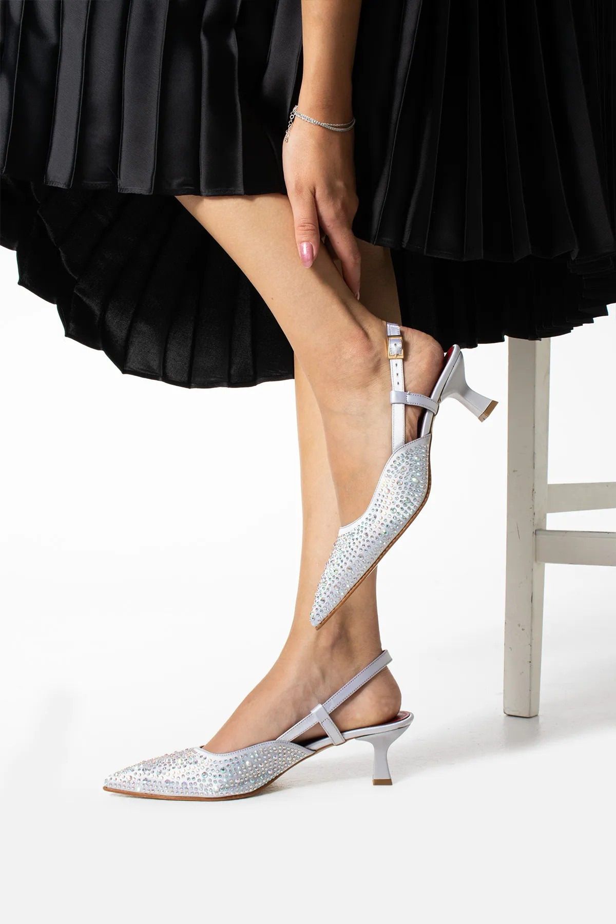 misio shoes yıldızlı Taşlı Topuklu 5cm Kadın Ayakkabı