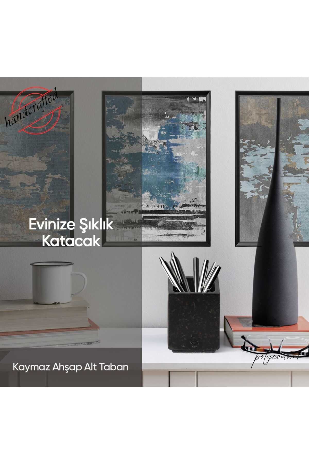 Polyconart Caria Salbakos Diş Fırçalık, Beton Fırçalık, Bardak, Banyo Aksesuarı