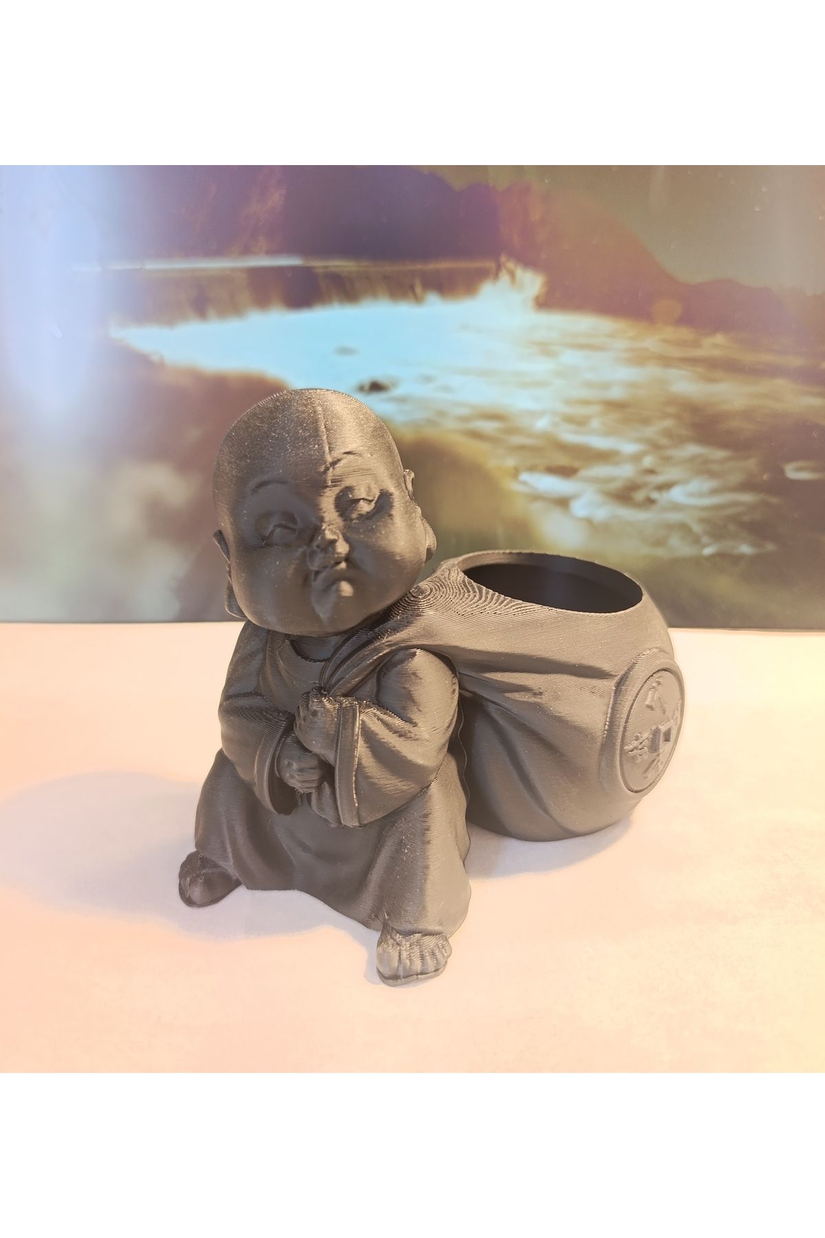 Mey3DDesign Sukulent Saksı, Genç Buda, Siyah