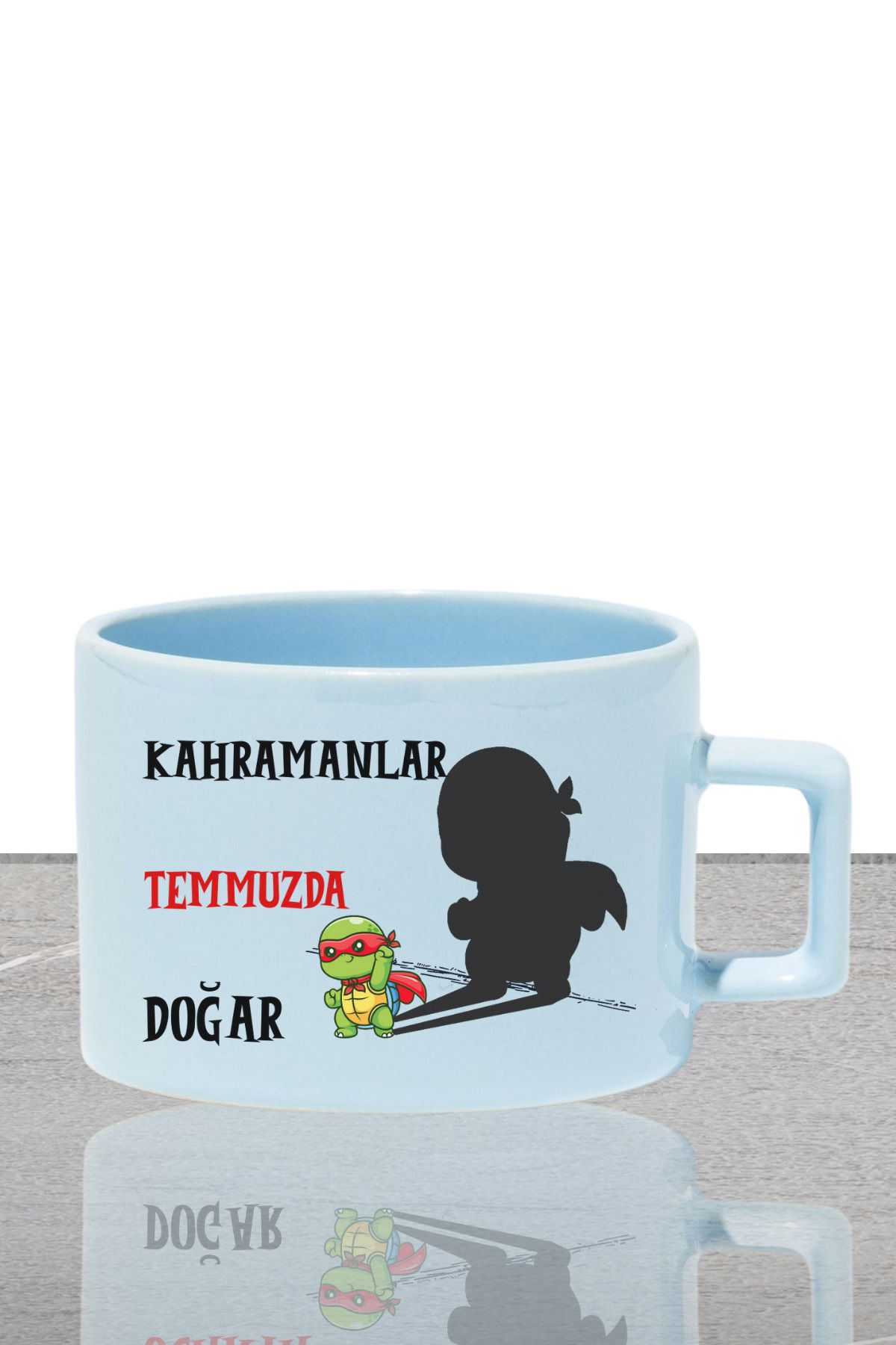 qoeuyl boutique Kahramanlar Bu Ayda Doğar Baskılı Doğum Babalar Günü Hediyelik Dikdörtgen Kulplu Pastel Mavi Fincan