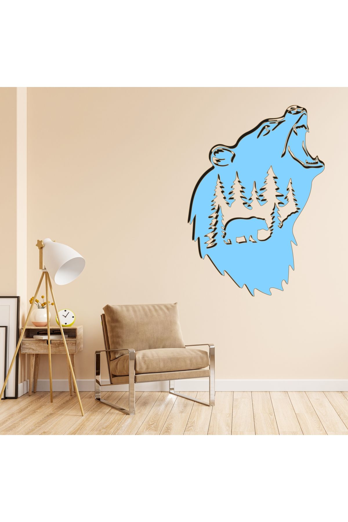 Grand Fine Art Tek Parça Renkli MDF Tablo Kadın Ayı ve Manzara