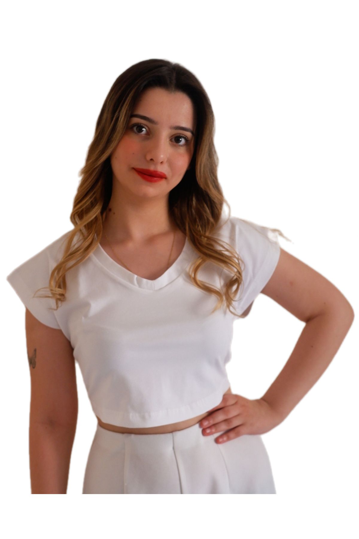 Drappe Kolsuz V Yaka Crop