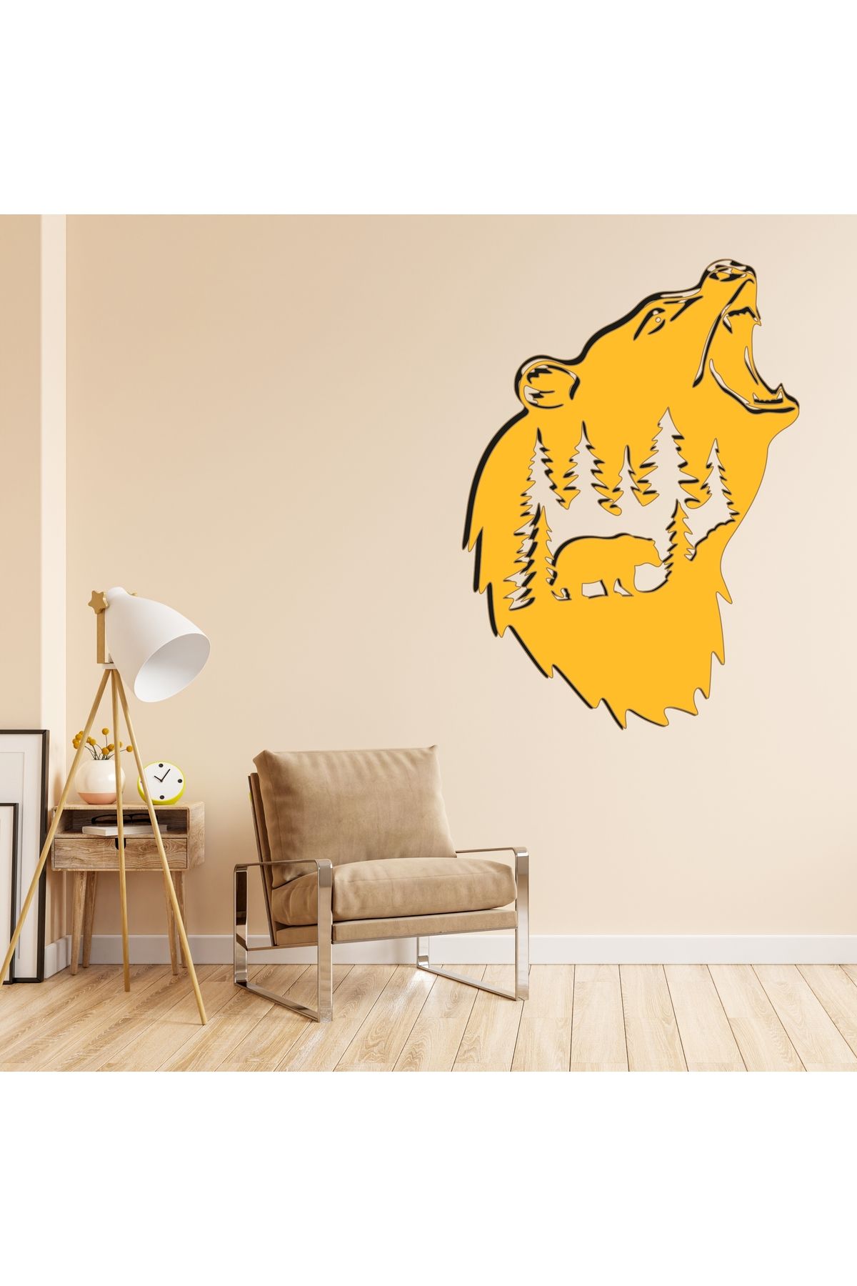 Grand Fine Art Tek Parça Renkli MDF Tablo Kadın Ayı ve Manzara