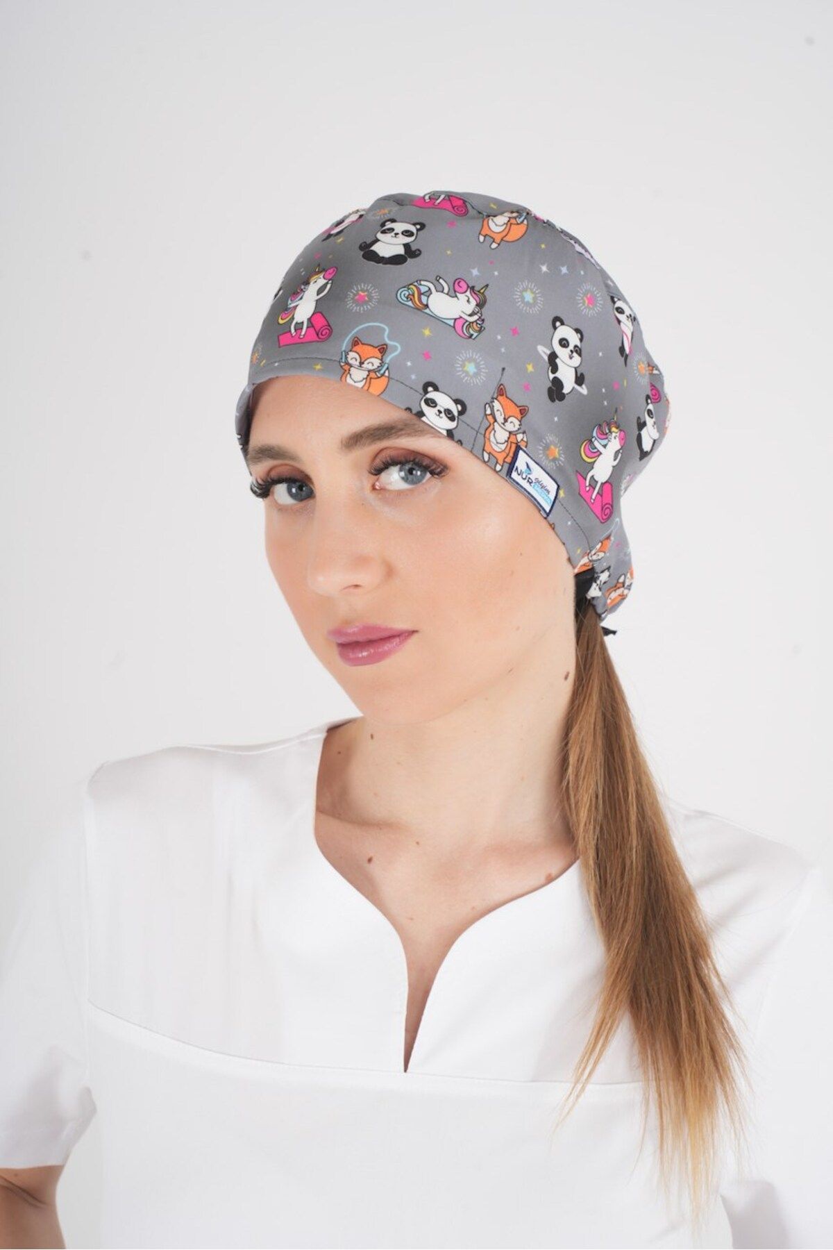 Nur Medikal Giyim Unisex Pandex Desenli Hemşire Doktor Hastane Medikal Aşçı Cerrahi Bonesi