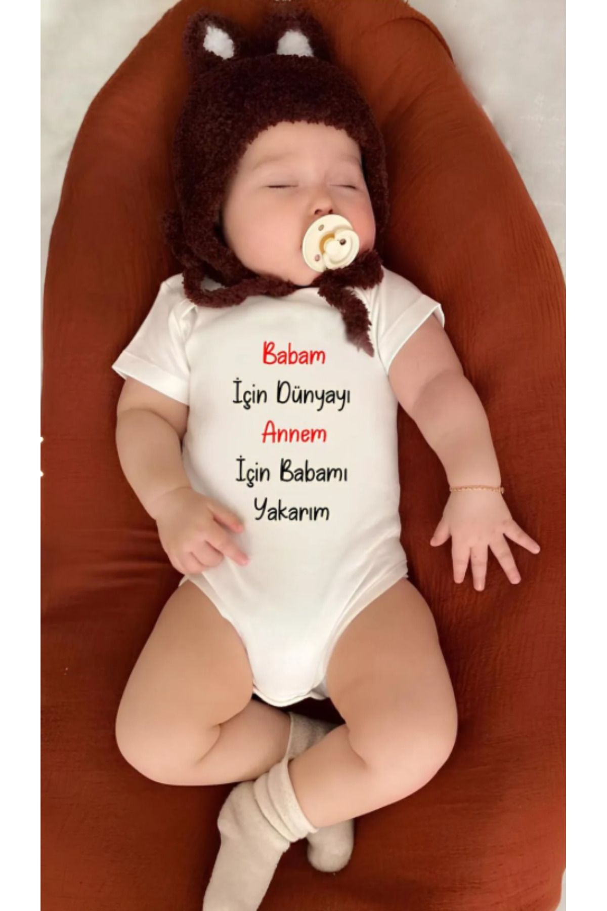 Outdoor One Babam için Dünyayı Annem için Babamı Yakarım Yazılı Bebek Zıbını