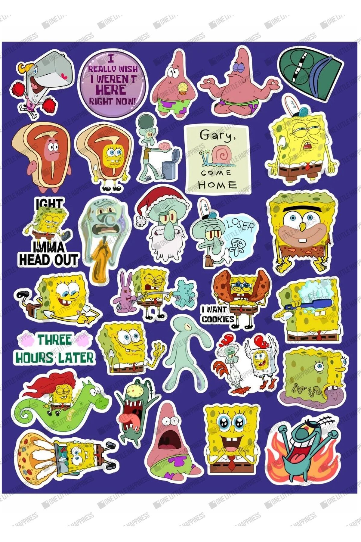 One Little Happiness Sünger Bob Kare Şort Sticker Seri 2 Sticker Telefon Laptop Notebook Tablet Defter Stiker Etiket