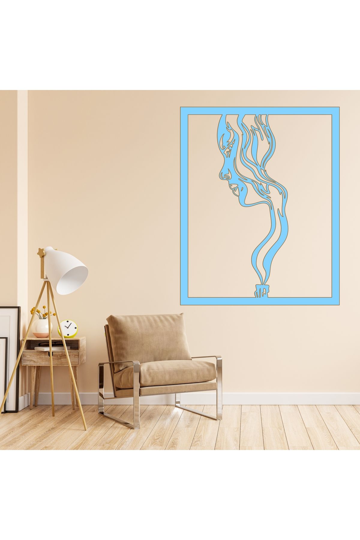 Grand Fine Art Çerçeve Görünümlü Tek Parça Renkli MDF Tablo Kadın