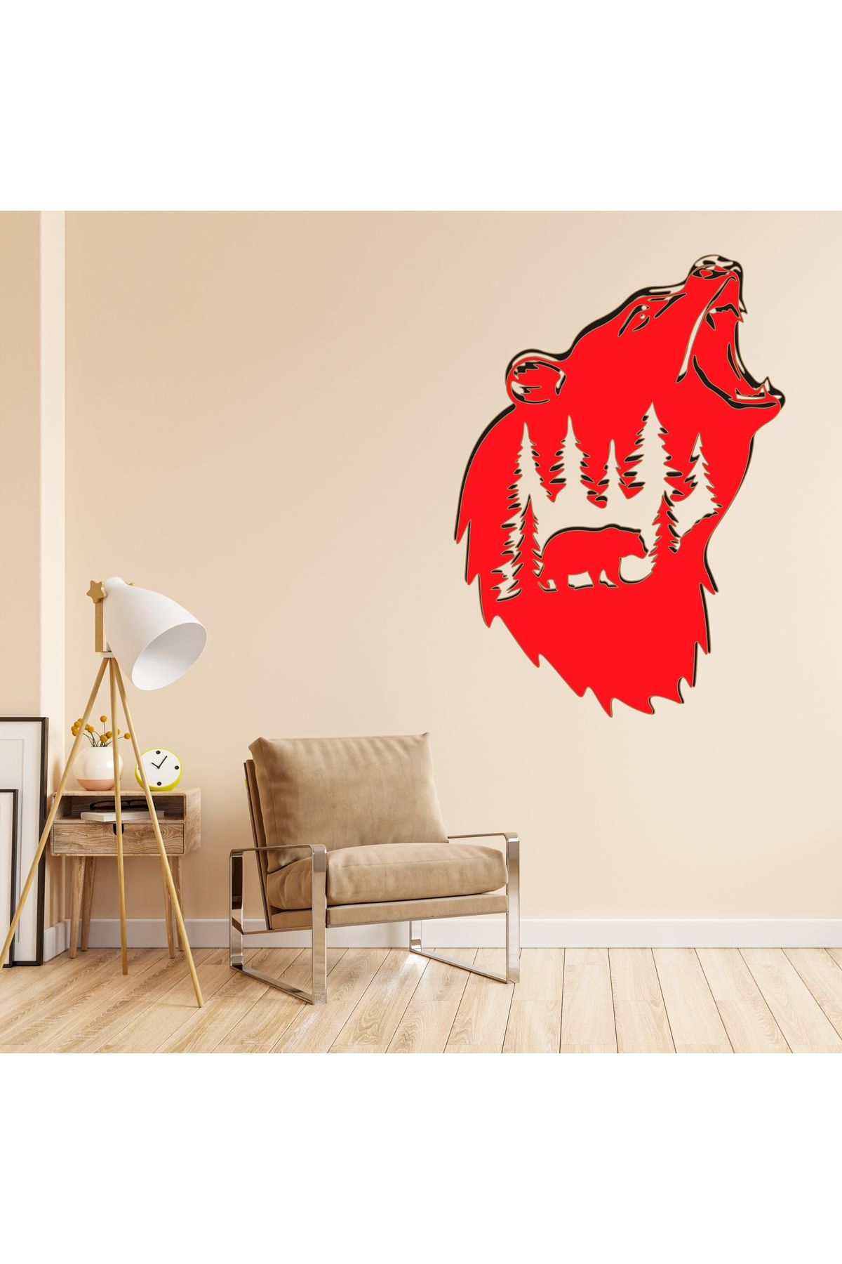 Grand Fine Art Tek Parça Renkli MDF Tablo Kadın Ayı ve Manzara