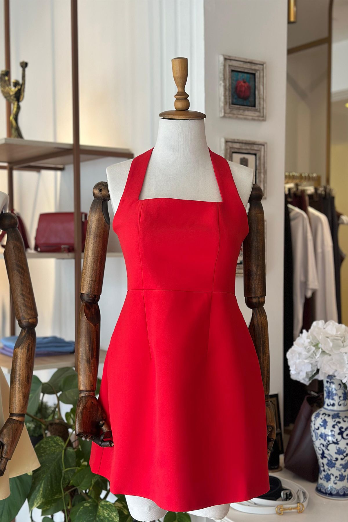 Unique Boutique Kırmızı A Kesim ve Boyundan Askılı Elbise