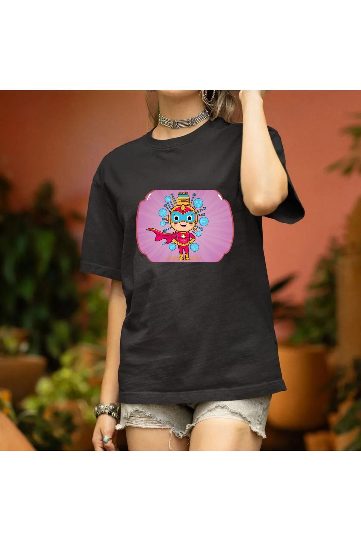 Mi&Mu Store Süprem Unisex T-Shirt Bisiklet Yaka Süper Güç Baskılı Regular Pamuk Basic T-Shirt