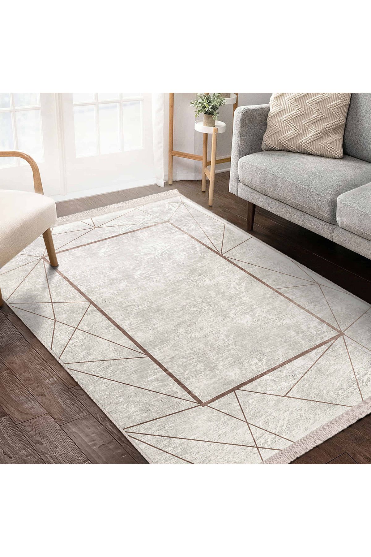 Realhomes Minimalist Geometrik Desenli Modern Salon Halısı - Yıkanabilir Kaymaz Taban Halı