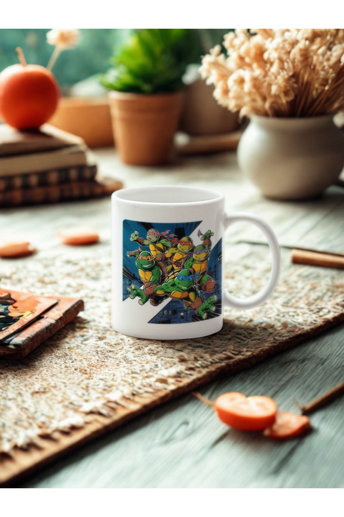 Crocodile Design Studio Ninja Kaplumbağalar Baskılı Hediyelik Beyaz Porselen/ Seramik Çay Kahve Kupası